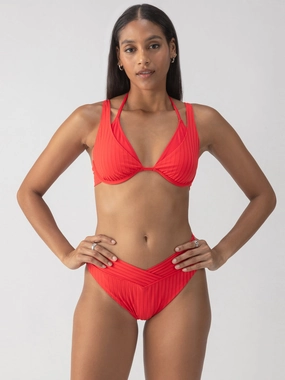Flexible Knit Refresh Rib Double Layer Underwire Bikini Top Mars Red