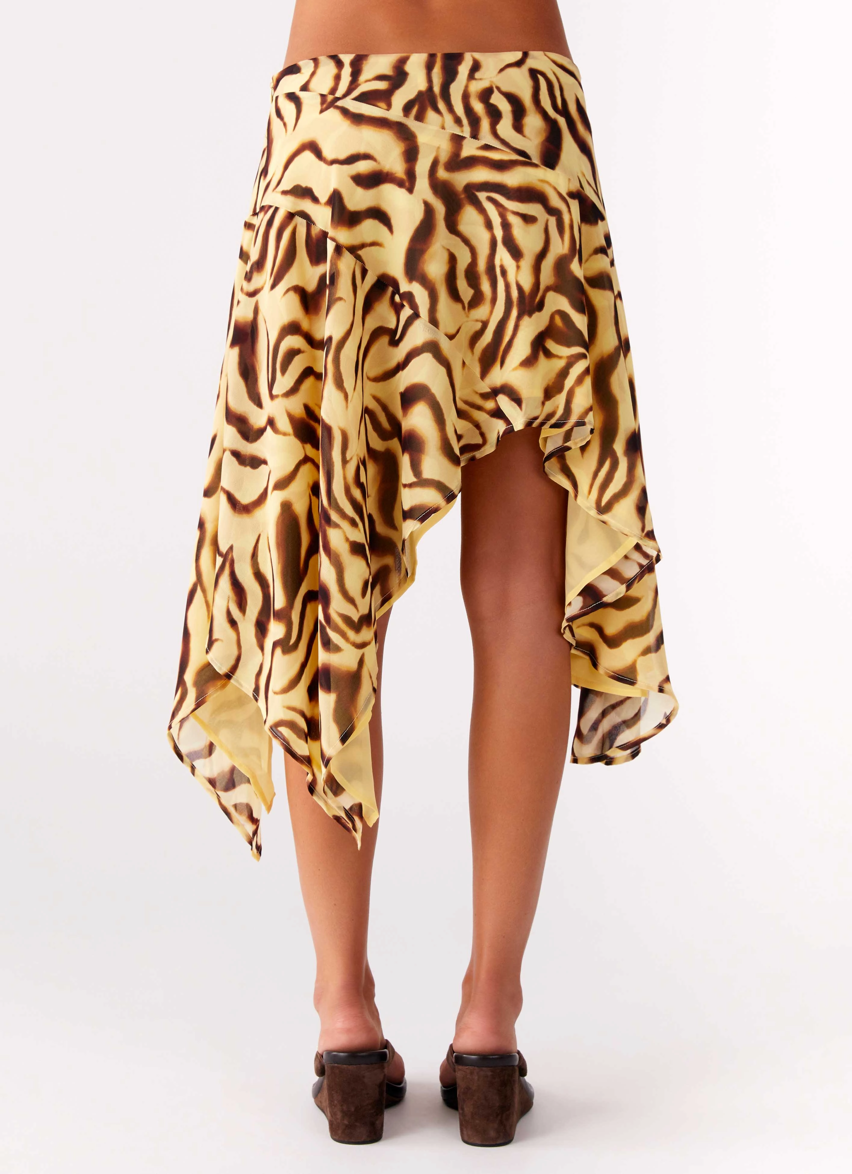 Kia Low Rise Asymmetrical Midi Skirt - Laguna Print Fashion Staple