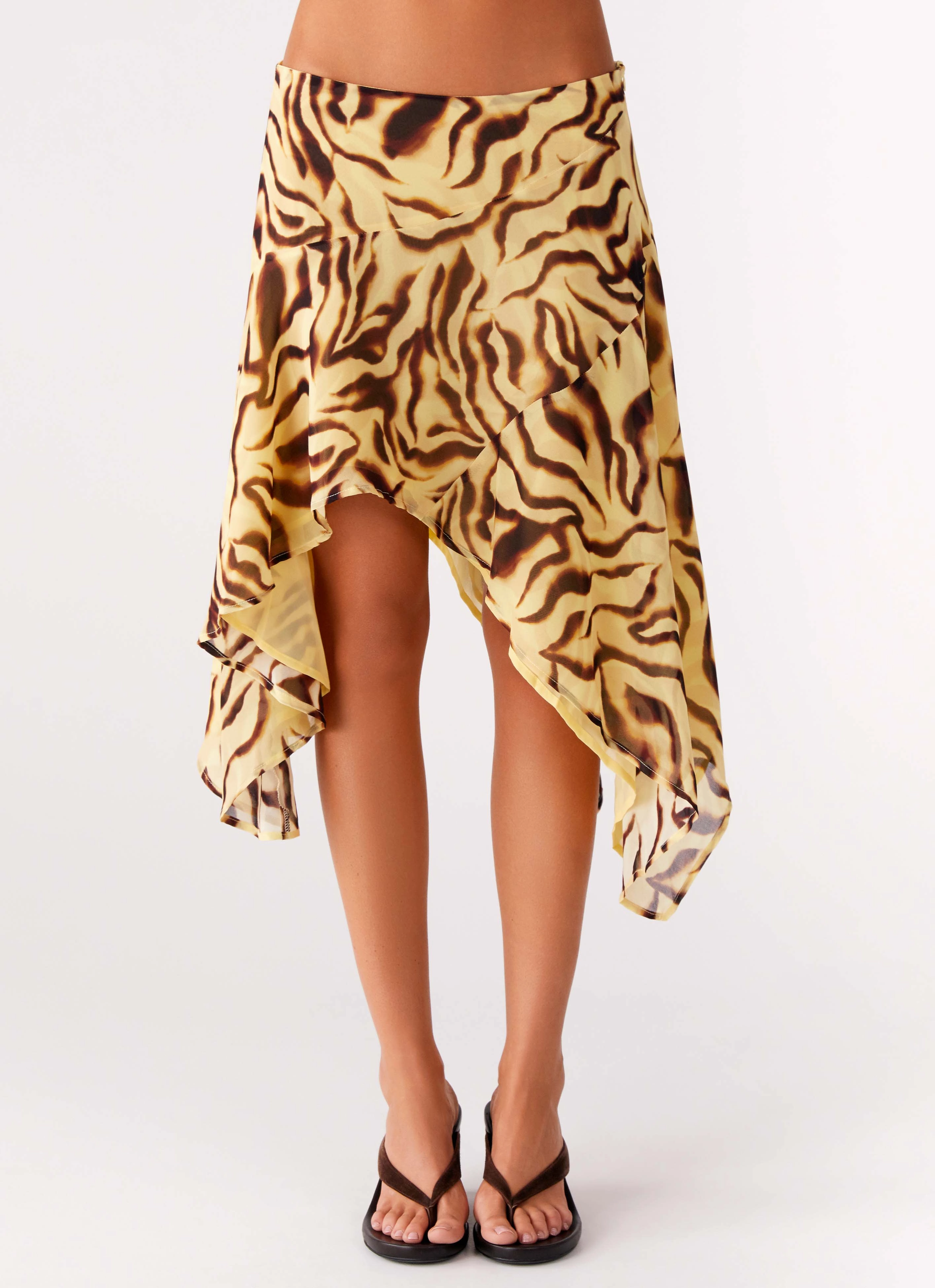 Kia Low Rise Asymmetrical Midi Skirt - Laguna Print Soft and Cozy