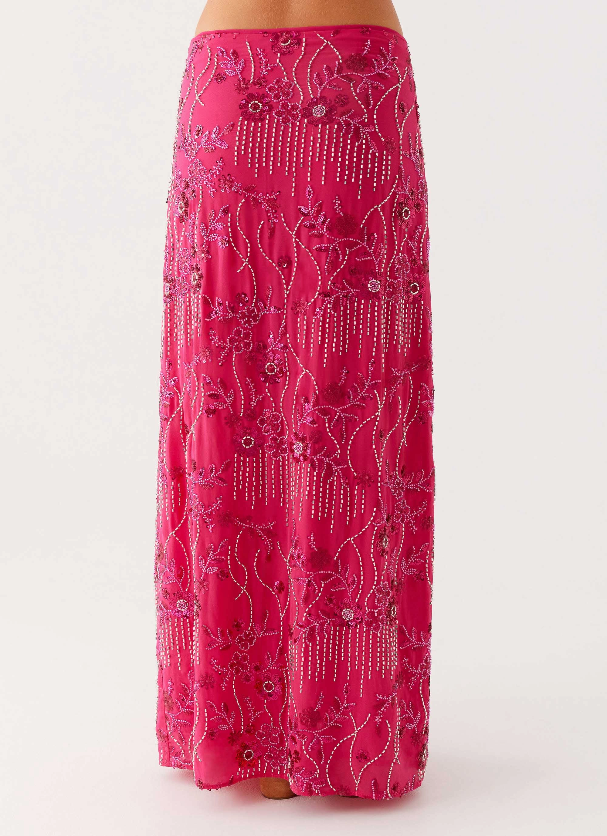 Coordinated Set Hemp Blend Corinna Low Rise Sequin Maxi Skirt - Fuchsia