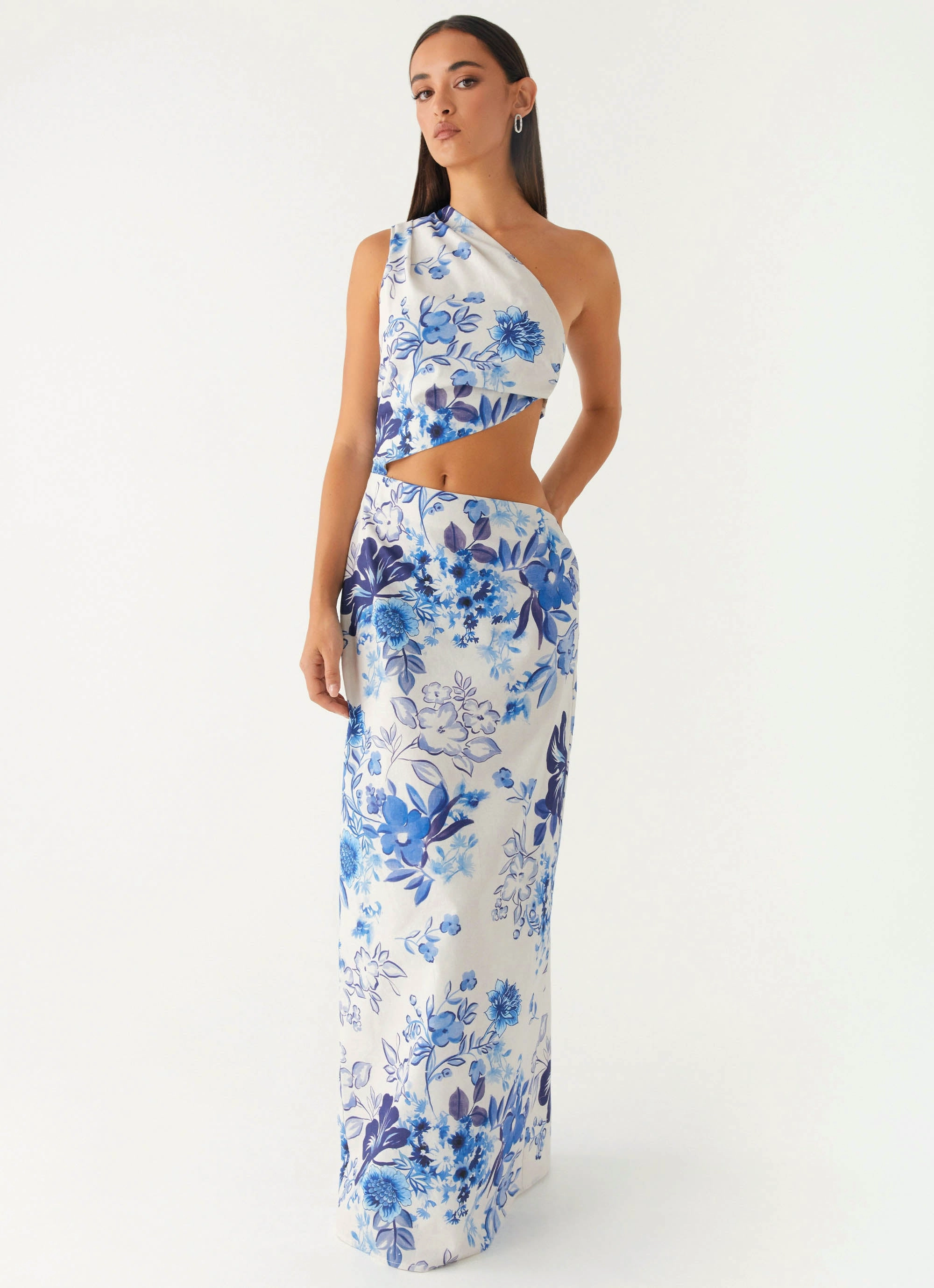 Easy-Storage Dressy Yet Comfortable All Summer Long Maxi Dress - Serene Sky Floral