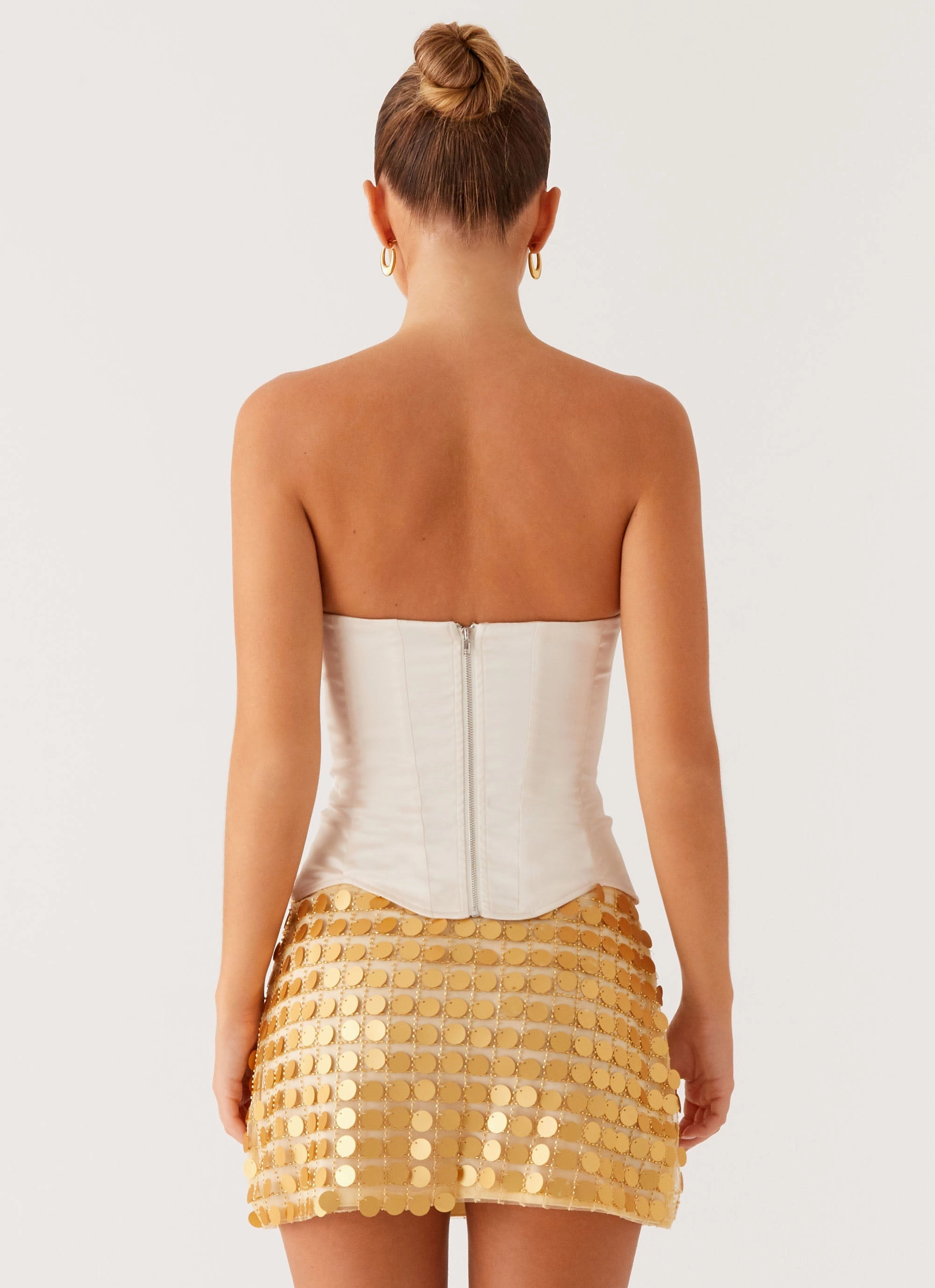 Smooth Feel Contrast Stitching Kasen Sequin Mini Skirt - Gold