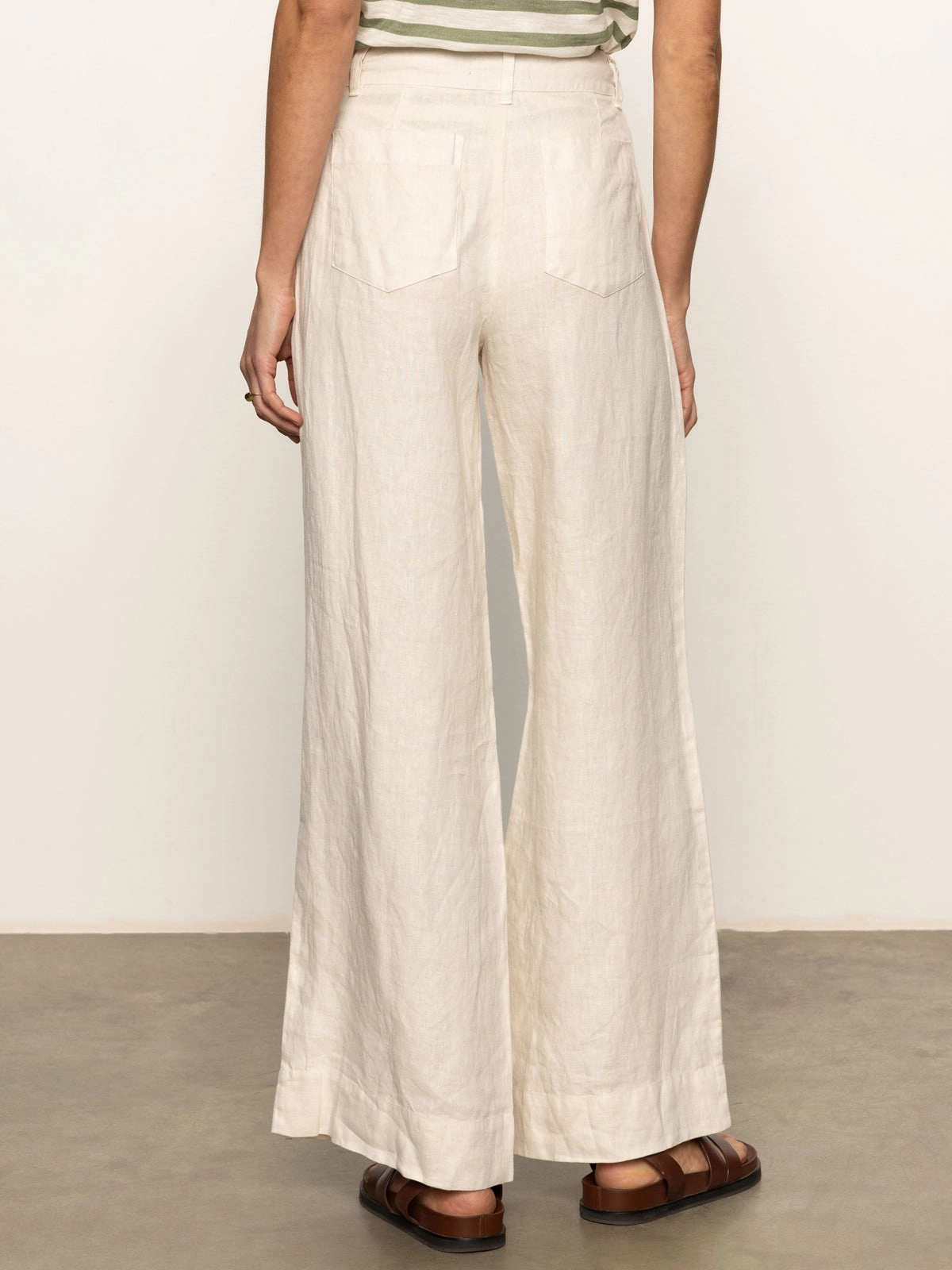 The Linen Marine Wide Leg Semi-High Rise Pant Birch Resilient Fabric Blend