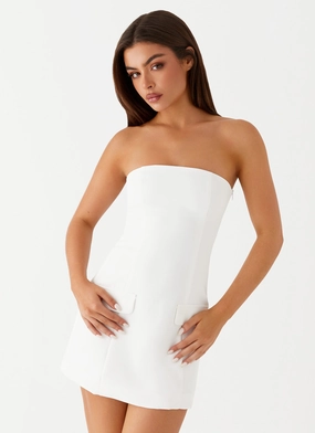 Allora Strapless Mini Dress - White Embroidered Detail