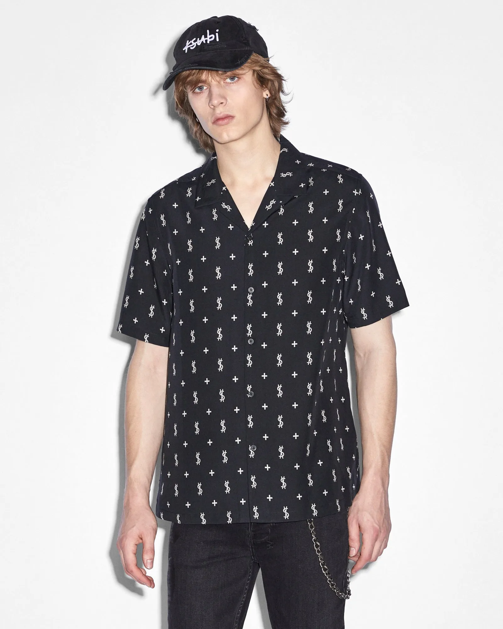 PaddedInsulation HypoallergenicFabric ALLSTAR RESORT SS SHIRT BLACK Elasticized Hem Adjustment