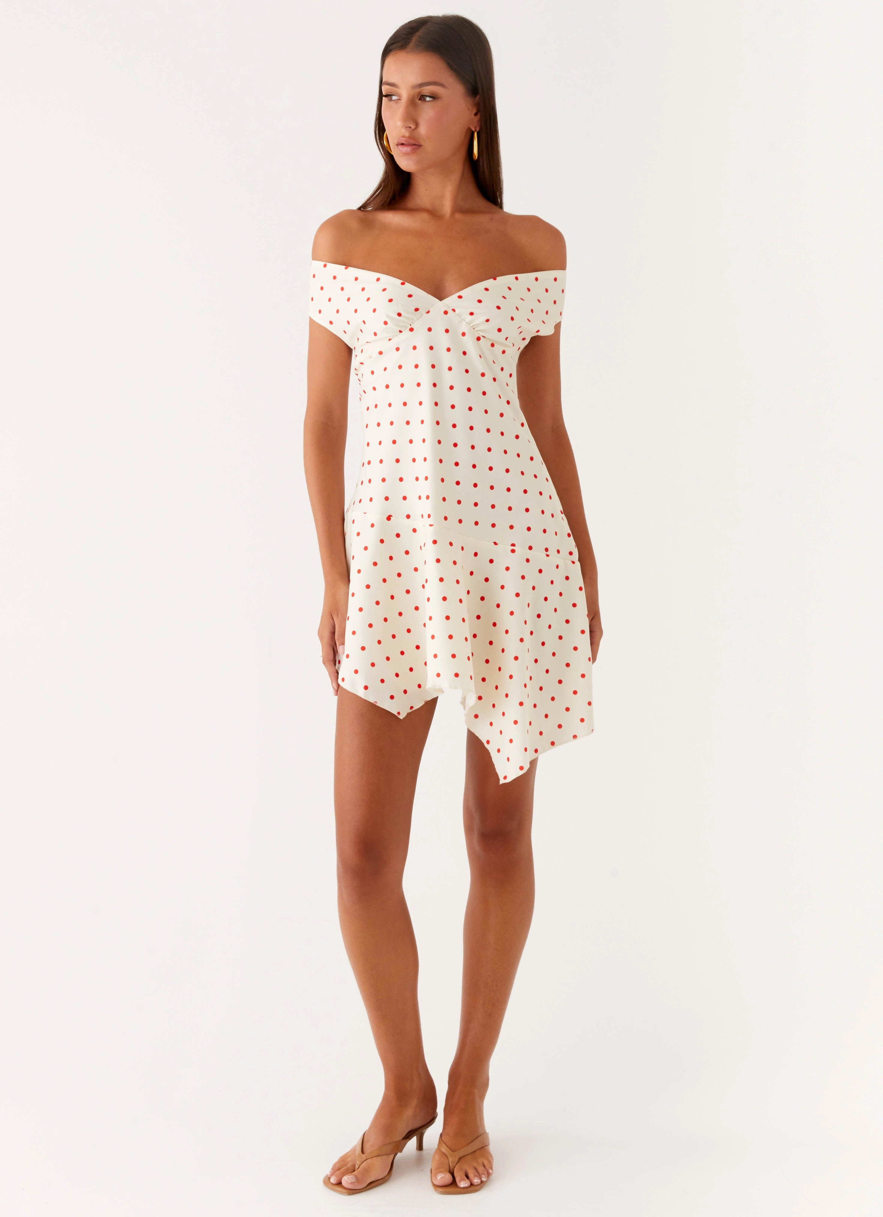 Alma Mini Dress - White Red Polka Dot Business Meeting Pleated design