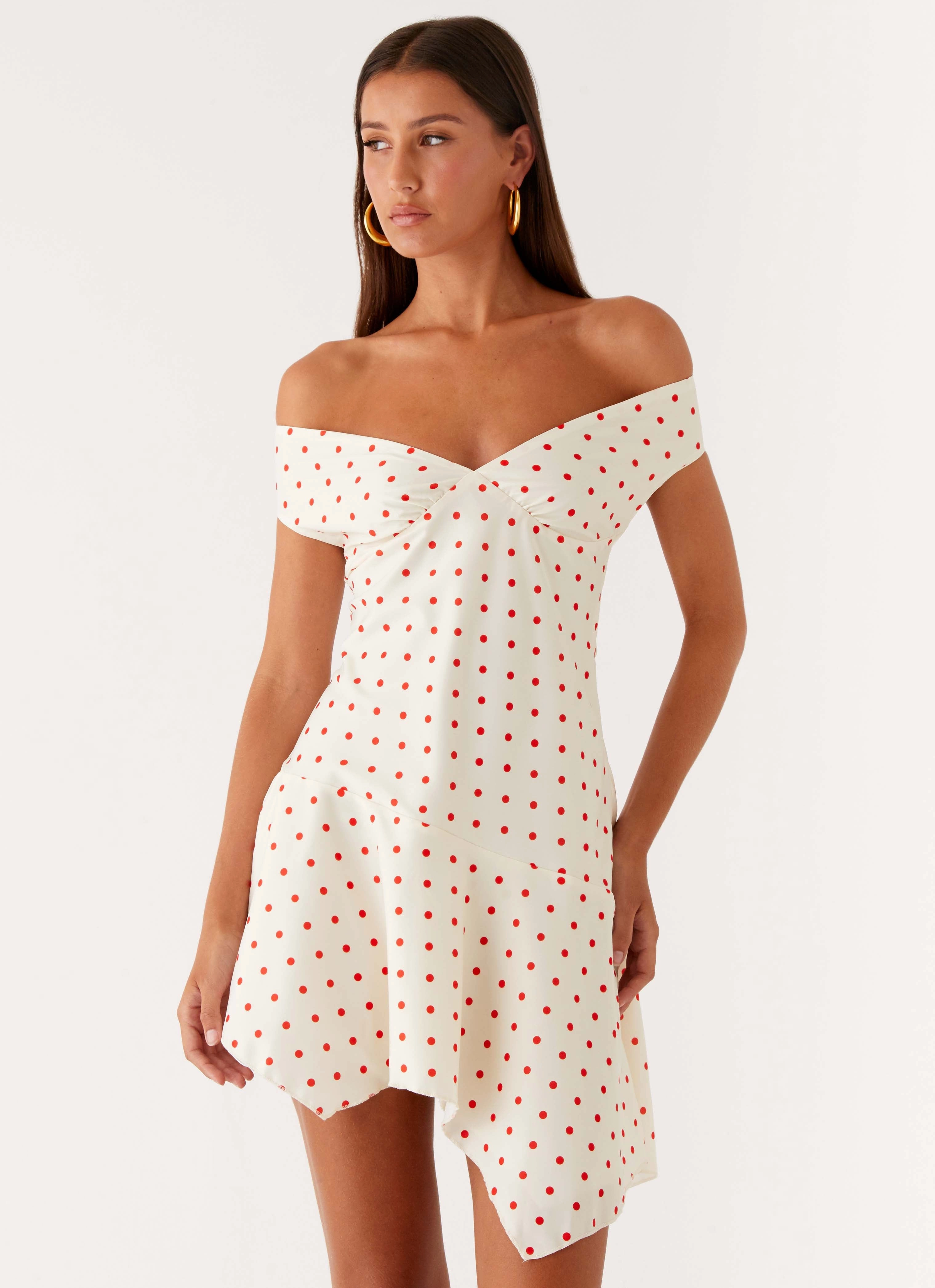 Alma Mini Dress - White Red Polka Dot Non Irritating Texture