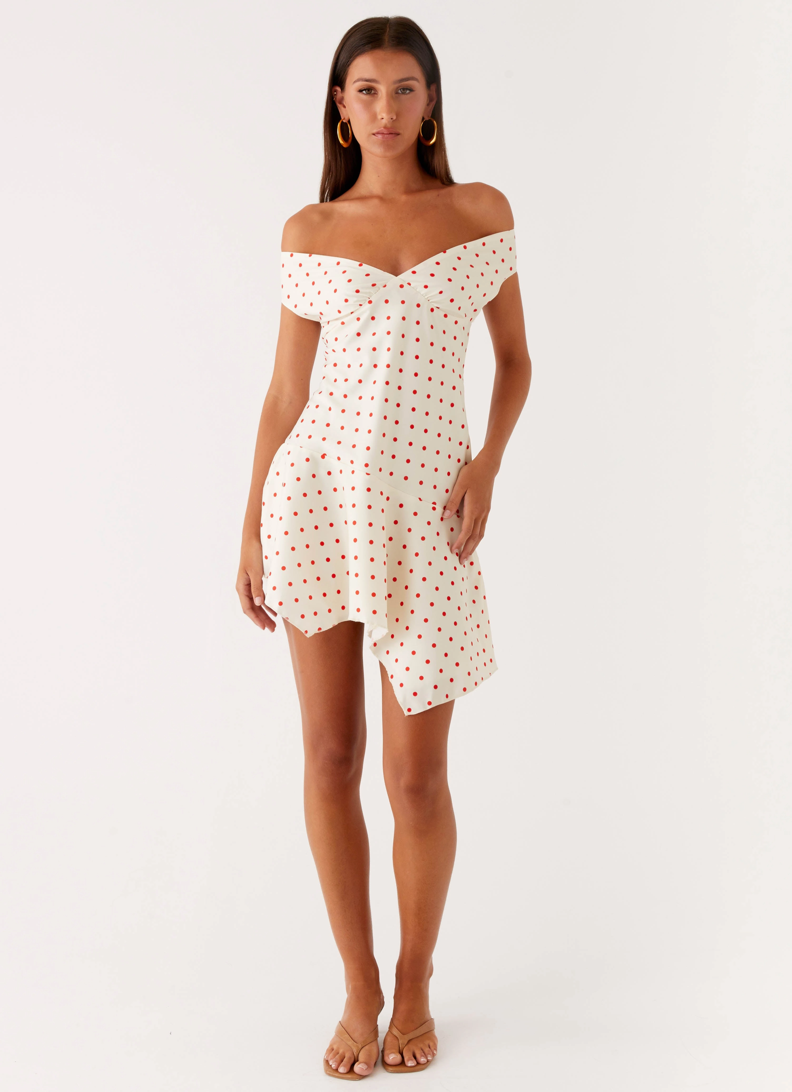 Alma Mini Dress - White Red Polka Dot Flow Look
