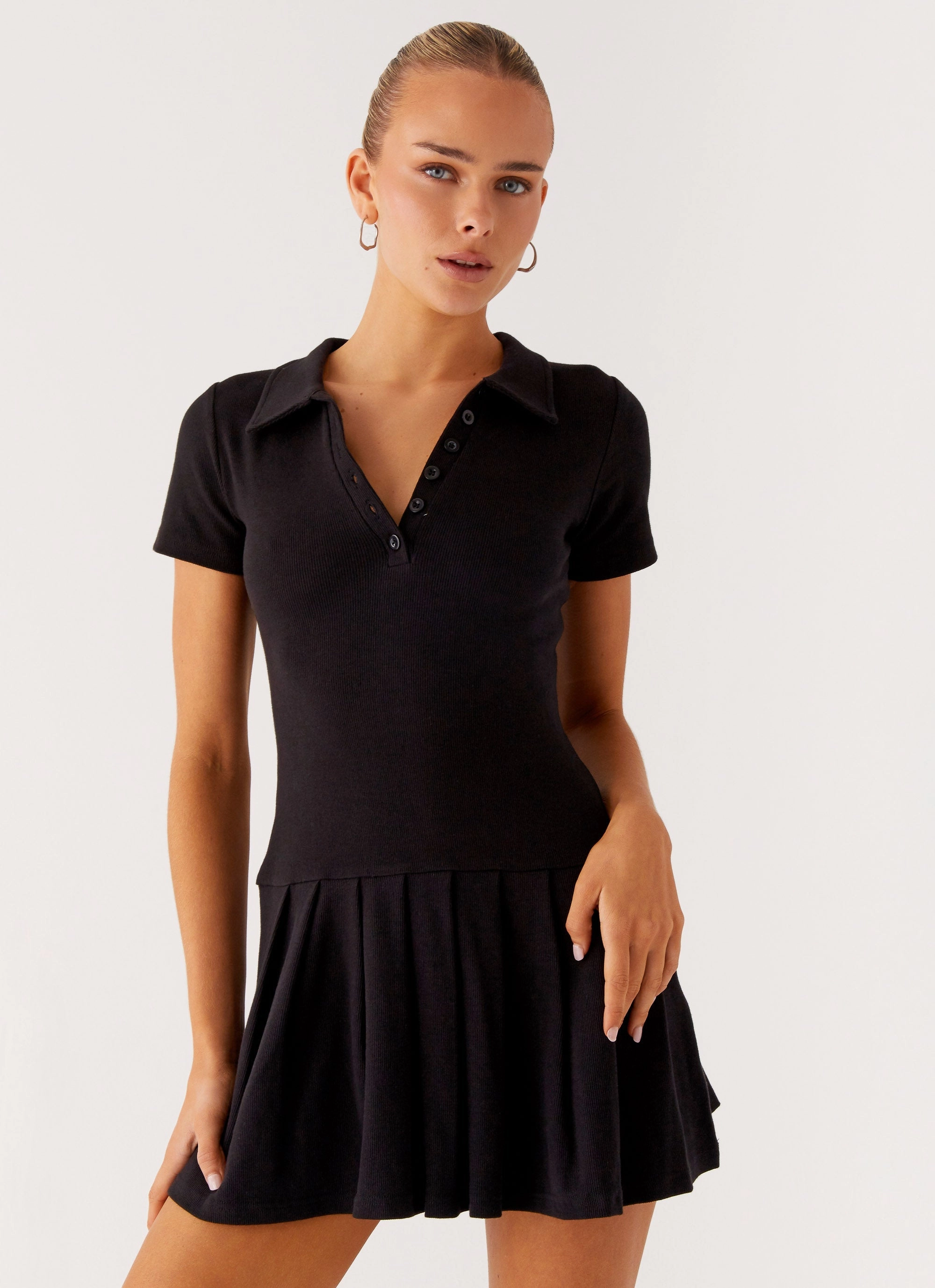 UV-Resistant Knit Cool Alondra Mini Dress - Black