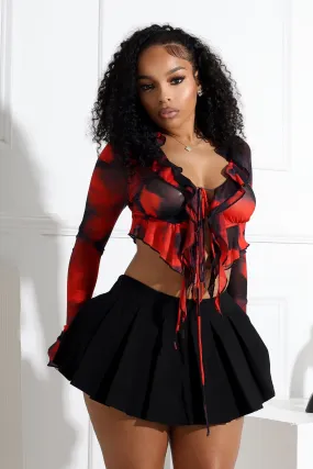 WideNeckOpening Amelia Mesh Print Ruffle Top