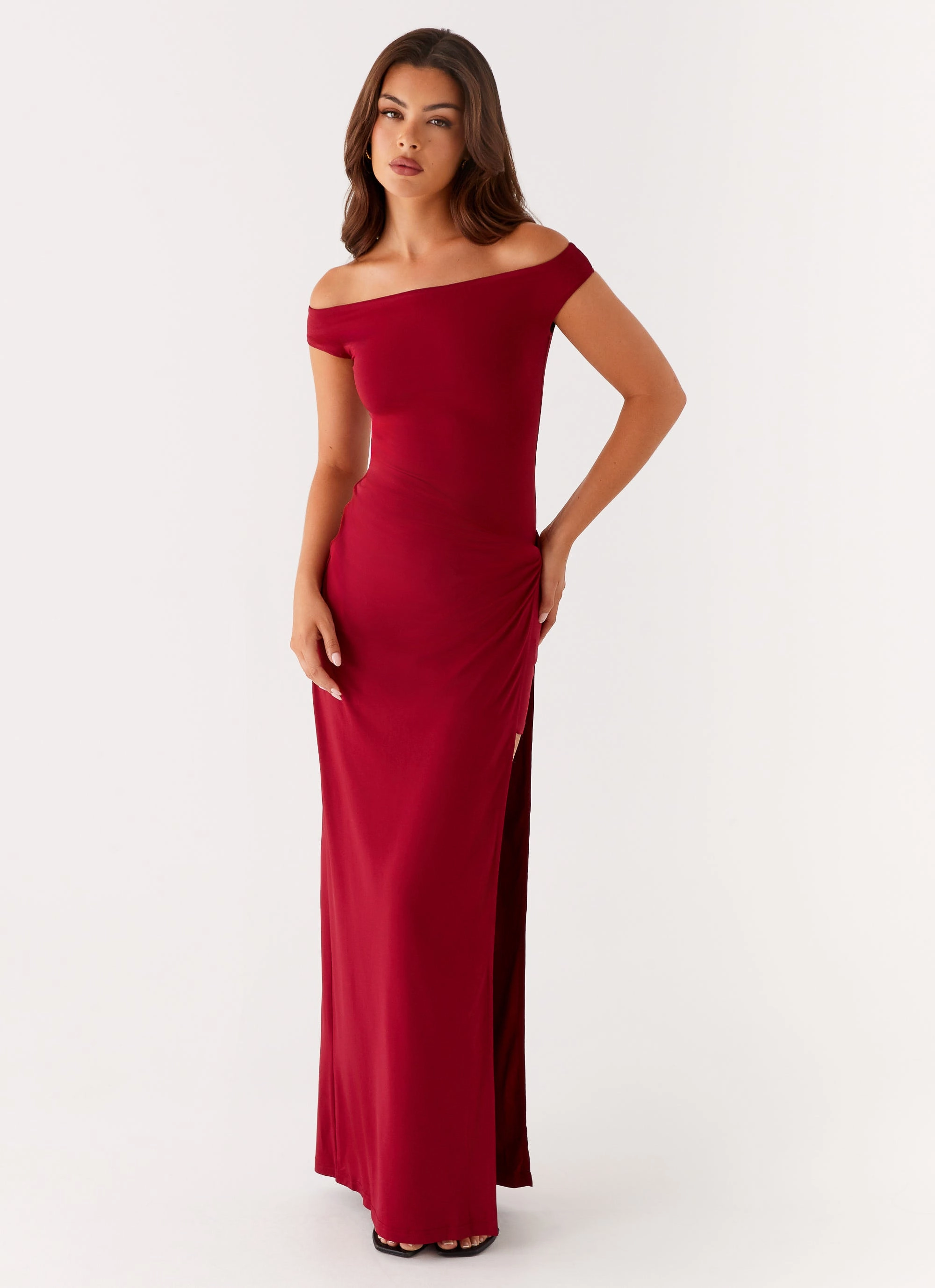 Daywear Fit Pleated design Amerie Maxi Dress - Maroon