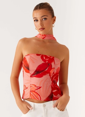 Anais Scarf Top - Sicily Sunset Print Soft Blended Fabric HighDensity Knit