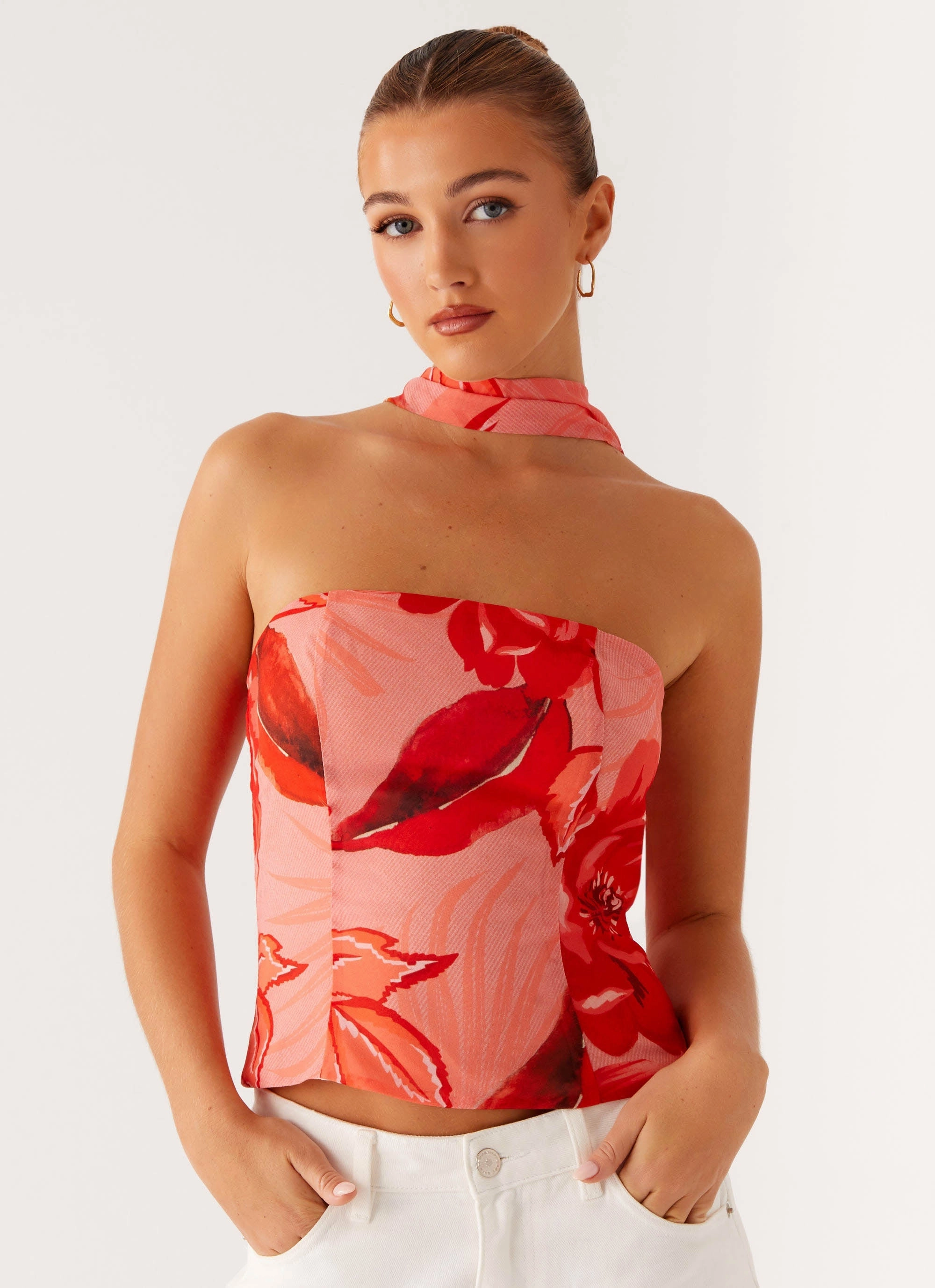 Anais Scarf Top - Sicily Sunset Print Soft Blended Fabric HighDensity Knit