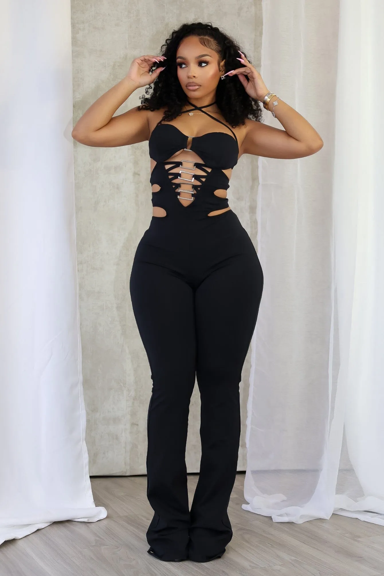 Analise Cutout Halter Jumpsuit StainResistantCoating