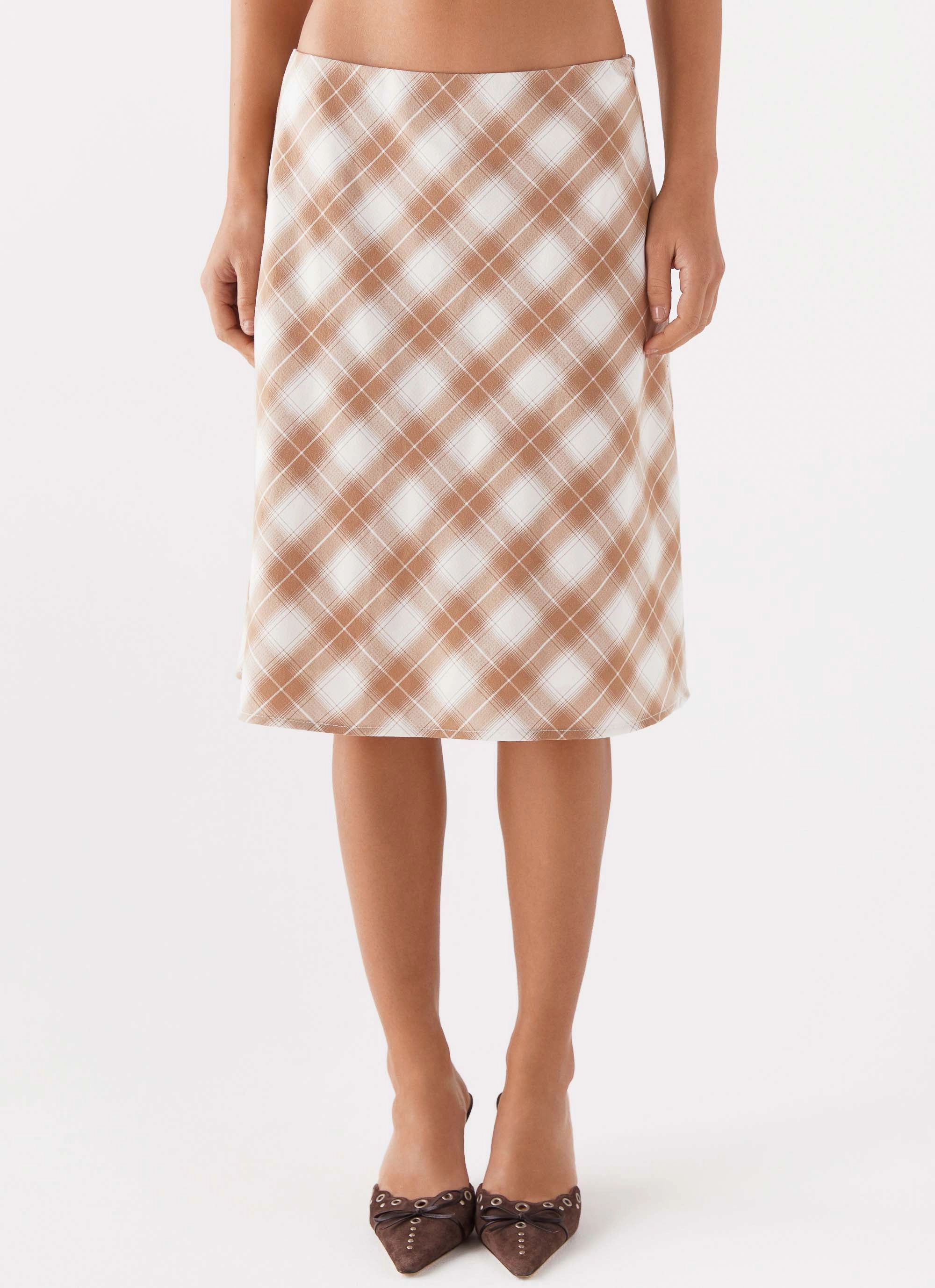 Fresh Energy Non see through Andie Midi Skirt - Brown/White Plaid