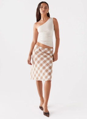 Fashion Detail Wardrobe Hero Andie Midi Skirt - Brown/White Plaid
