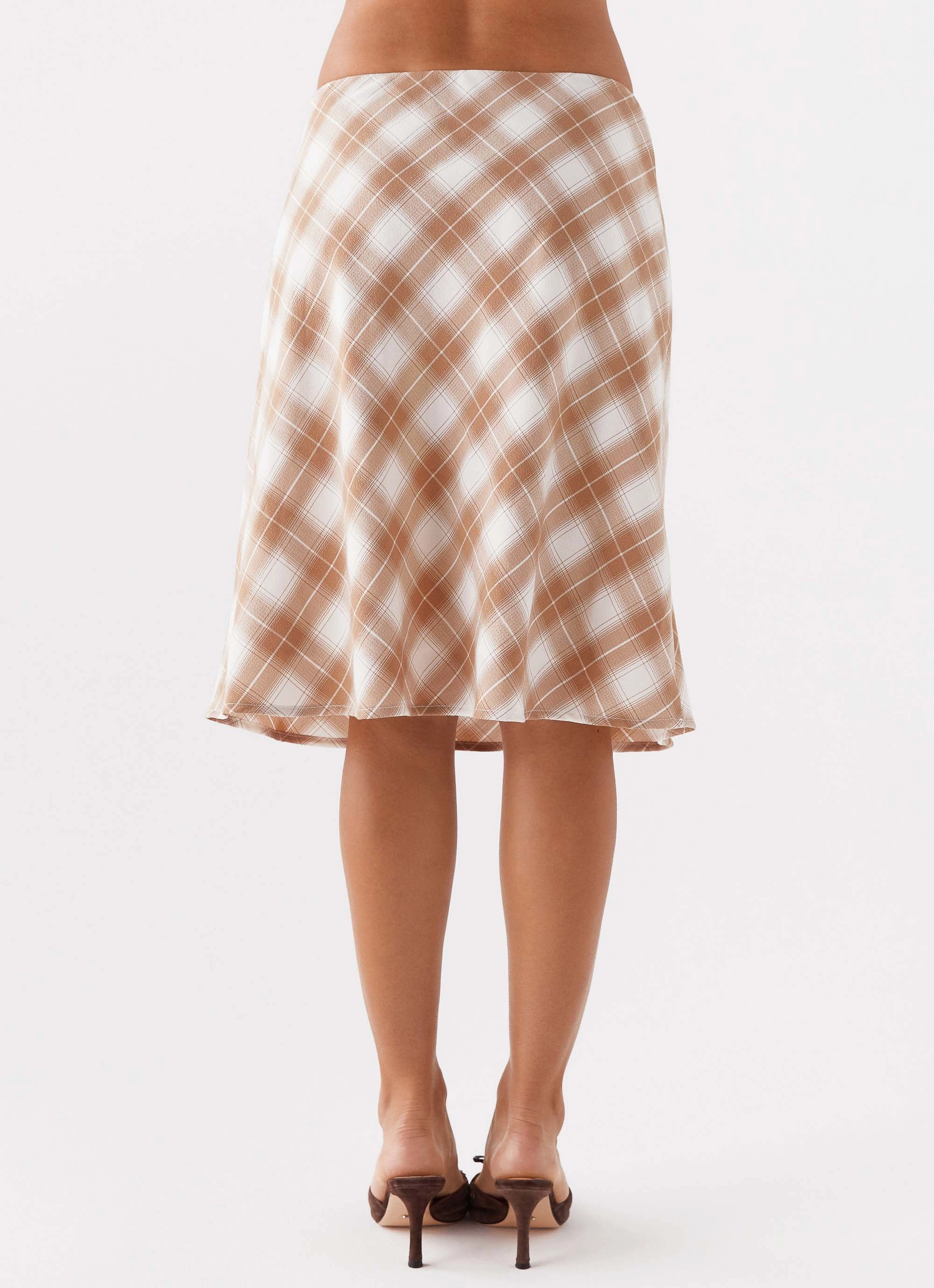 Andie Midi Skirt - Brown/White Plaid Neutral Look