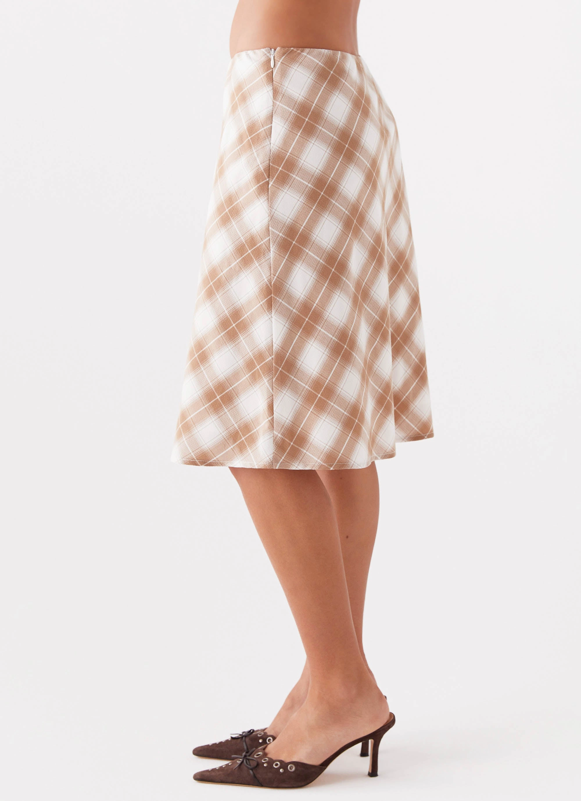 Andie Midi Skirt - Brown/White Plaid Clean Style