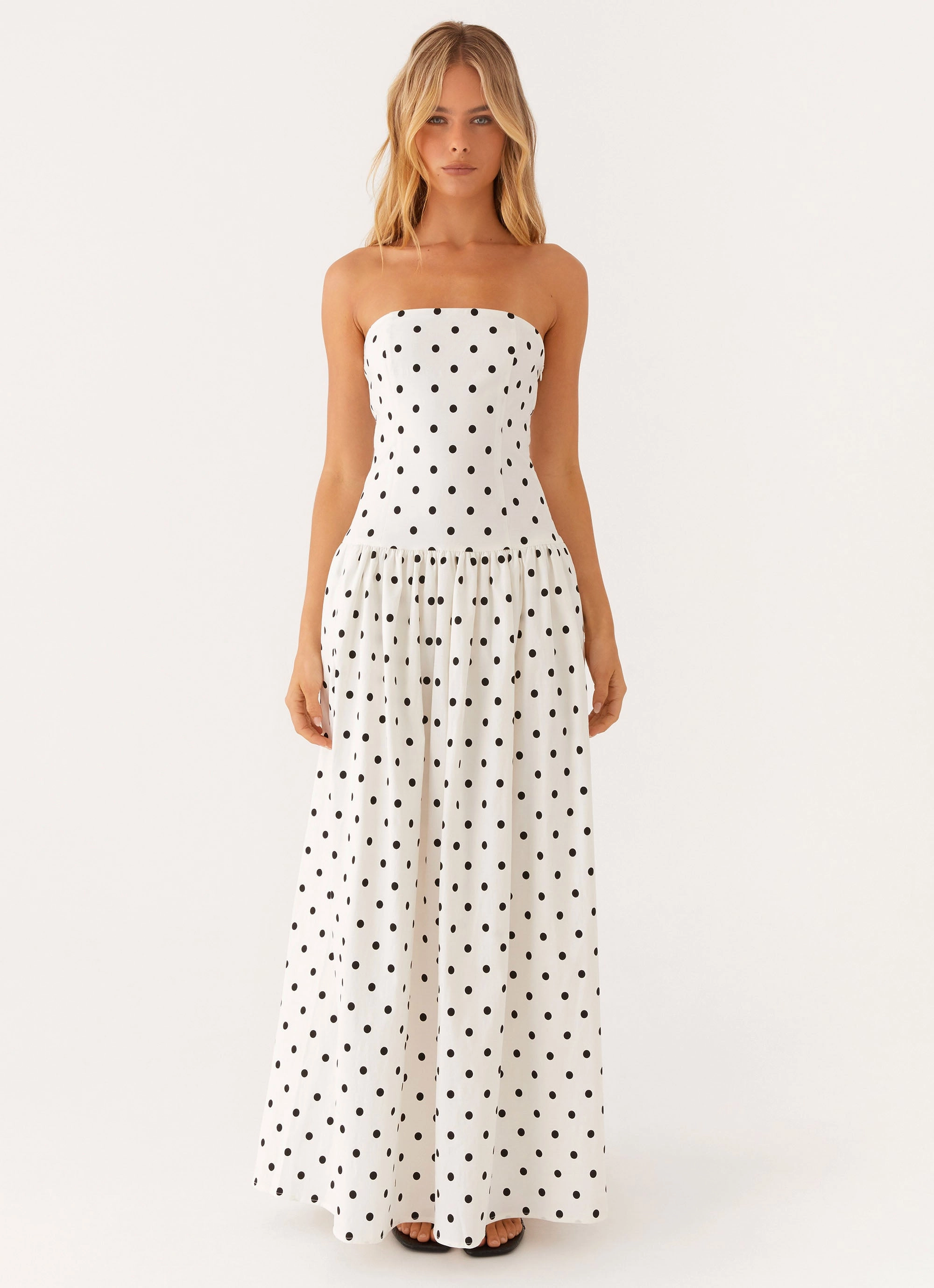 Andorra Maxi Dress - White Polkadot Smooth Edge
