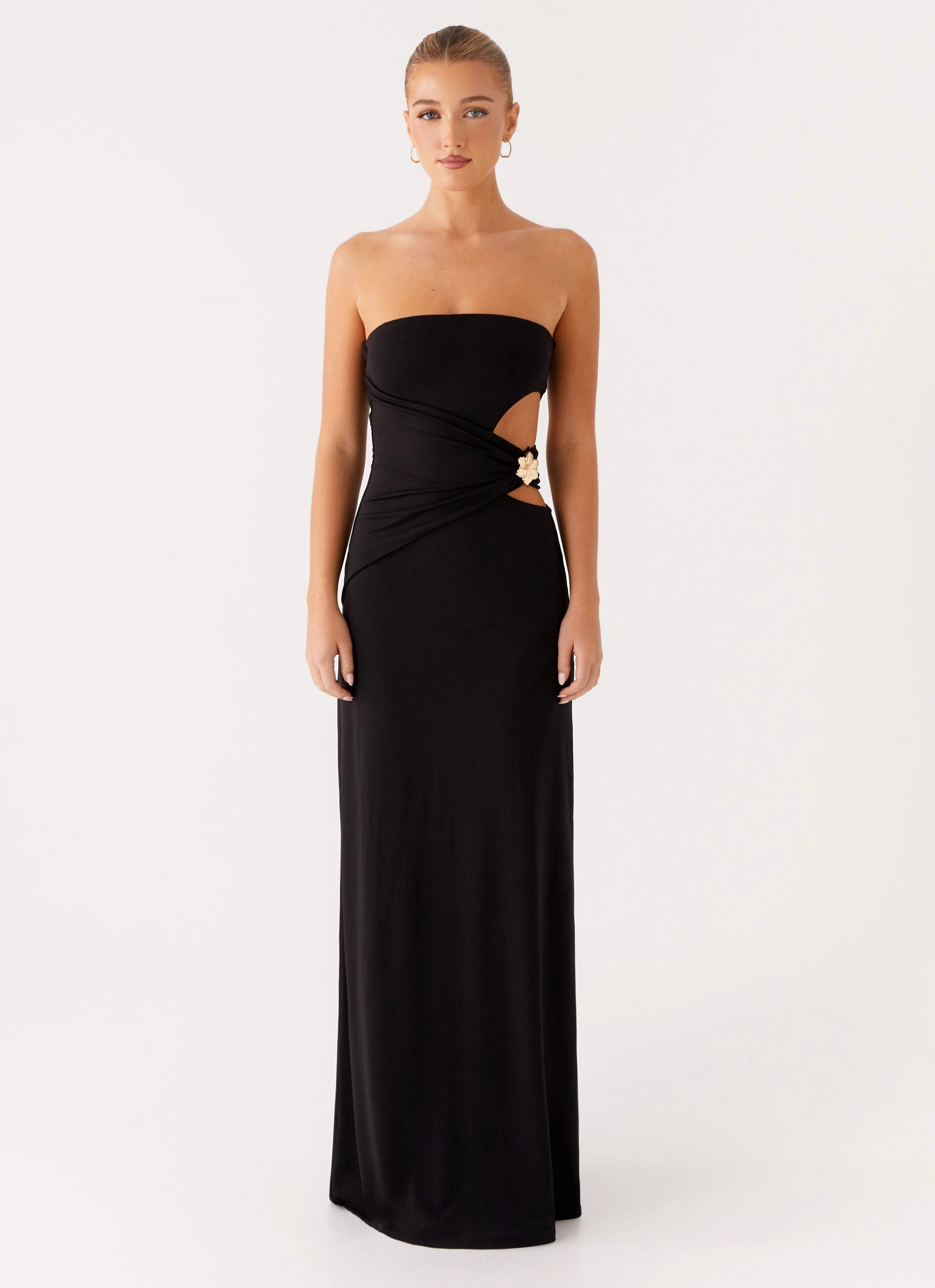 Anetta Maxi Dress - Black Resort Outfit Statement Neck