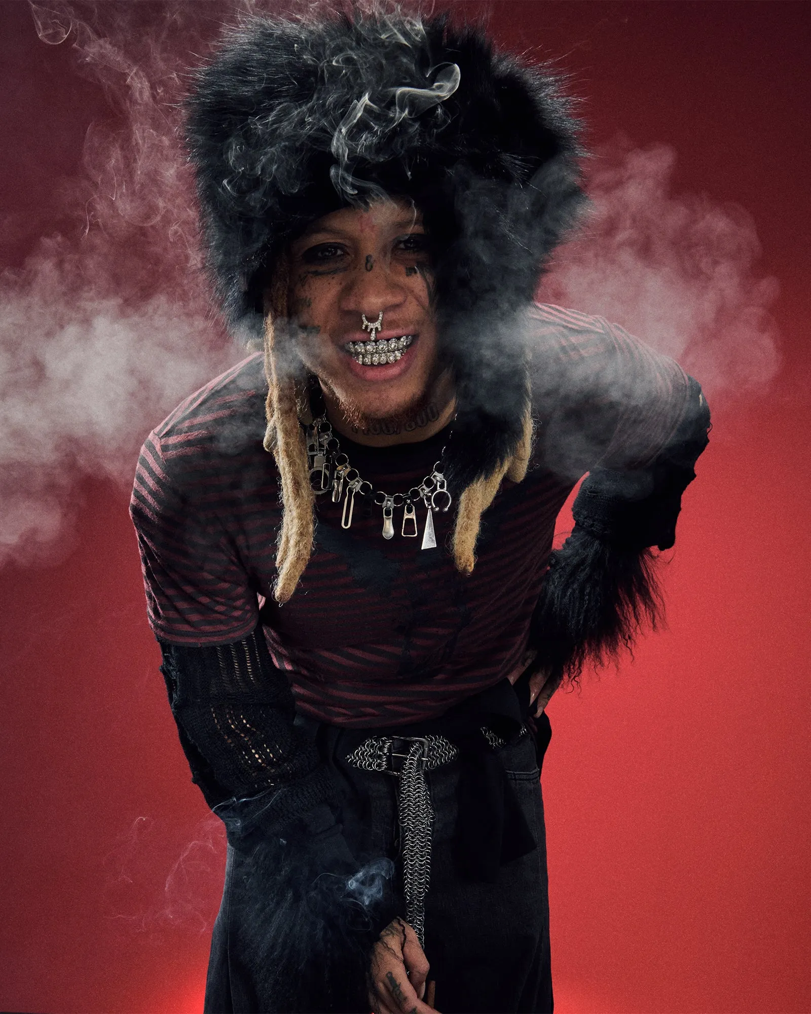 ANGEL SIOUX SS TEE RED STRIPE Mesh Lined Interior Asymmetrical hem Trendy Cardigan