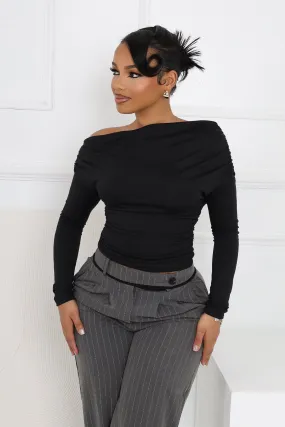 Angelina Off Shoulder Ruched Top Heat Regulating Fabric Breathable Material