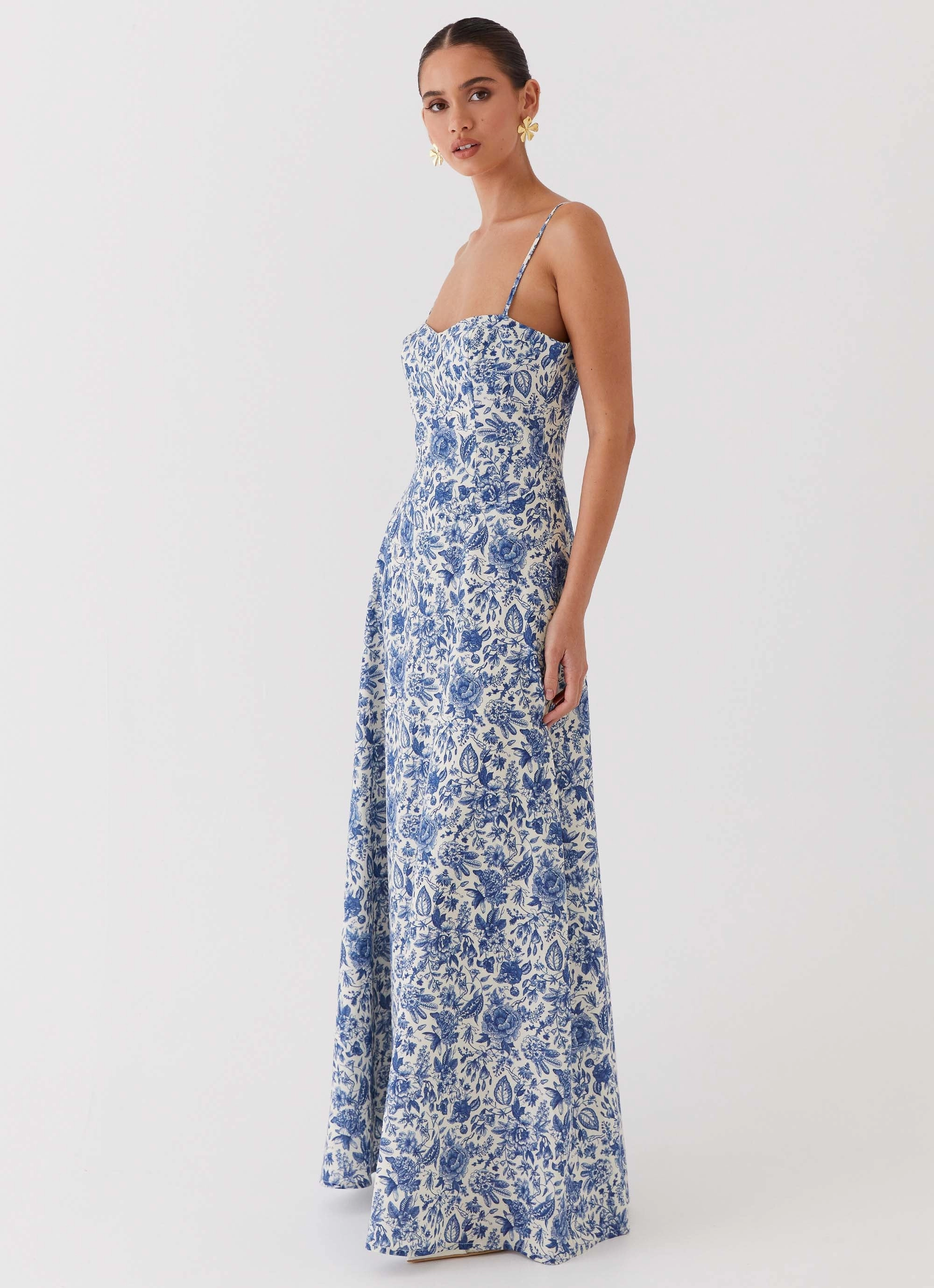 Angelina Linen Maxi Dress - Blue Paisley Street Vibe