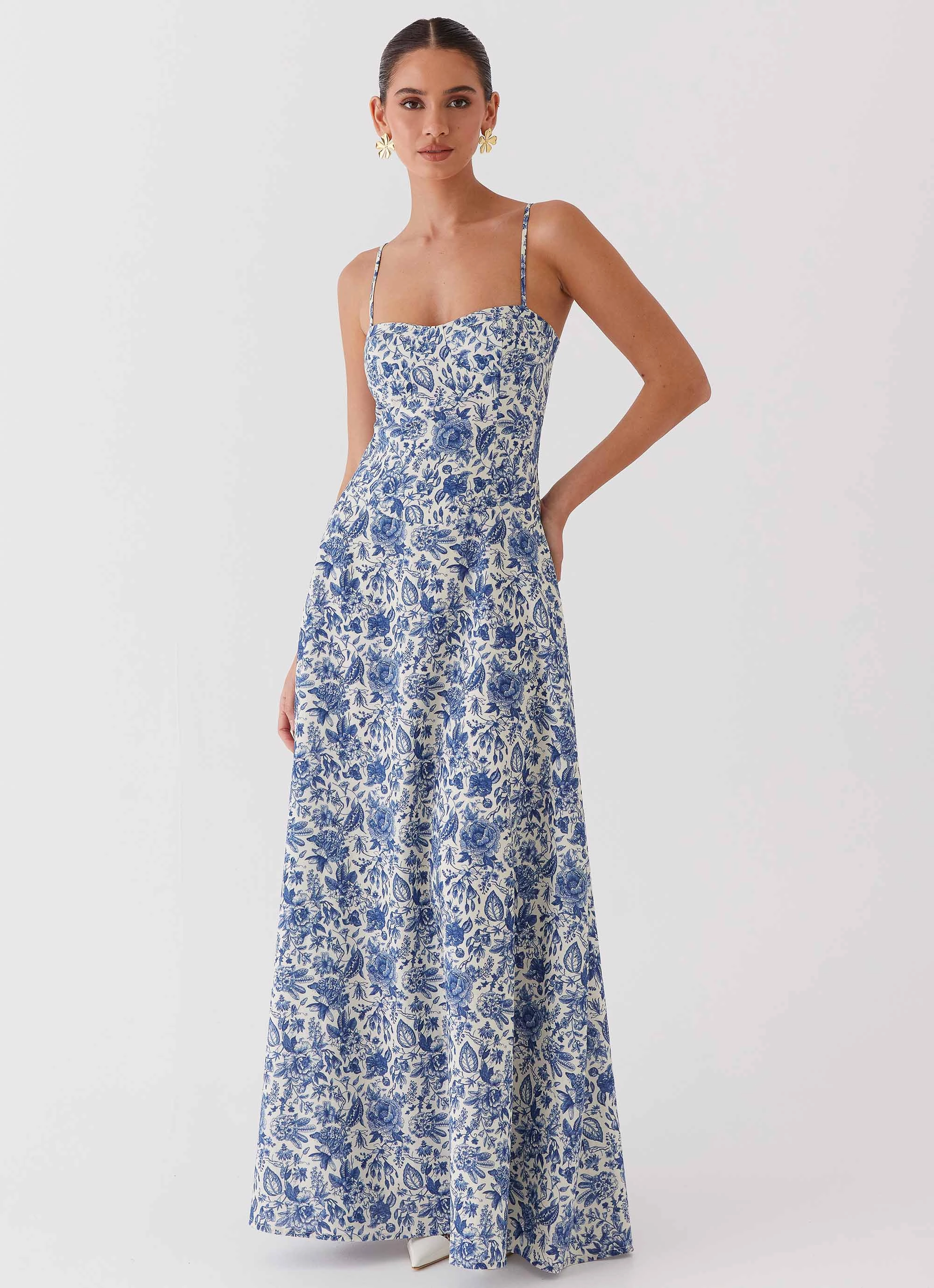 Cozy Flex Angelina Linen Maxi Dress - Blue Paisley