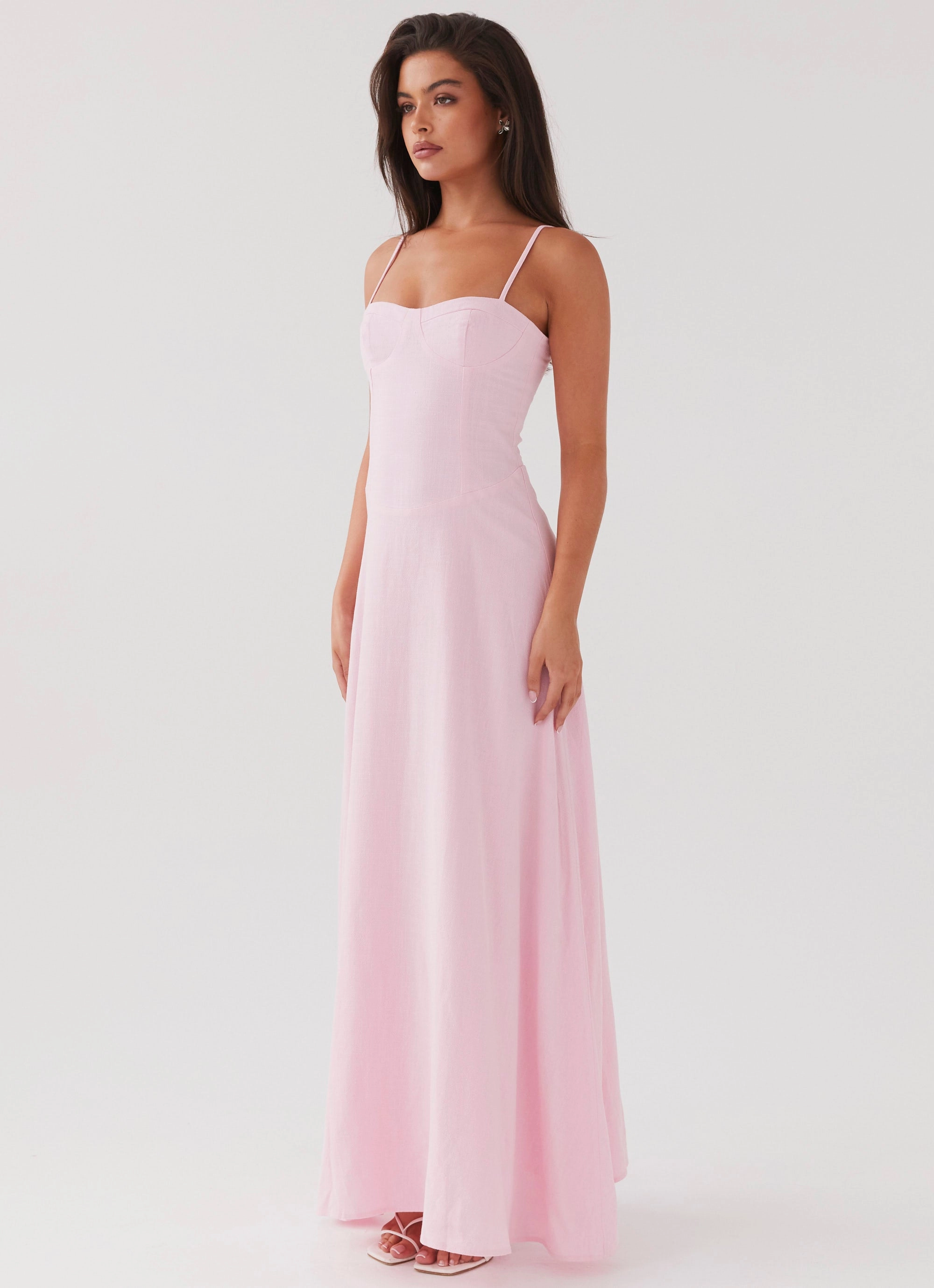 Angelina Linen Maxi Dress - Pink Petal Tonal-Panel