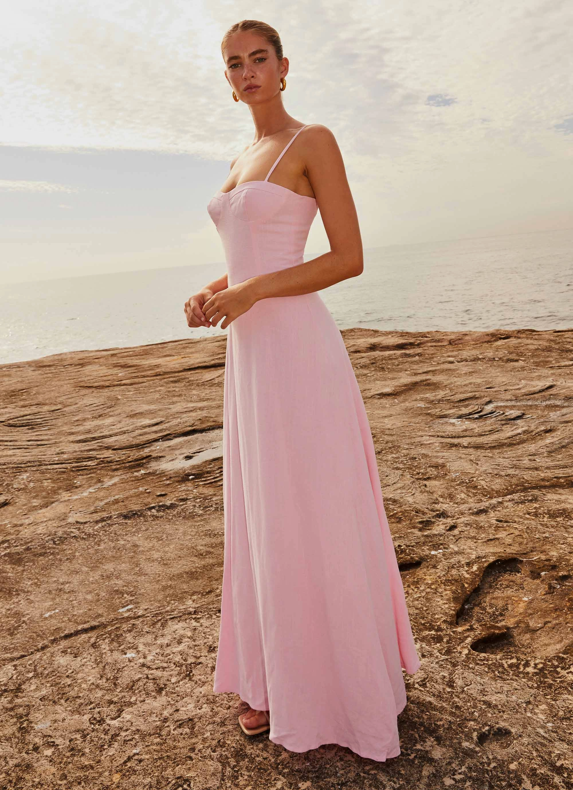 Golden Scene Romantic Mood Angelina Linen Maxi Dress - Pink Petal