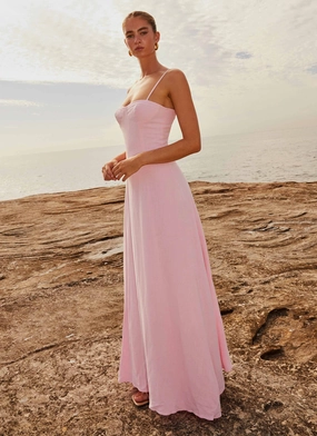 Golden Scene Romantic Mood Angelina Linen Maxi Dress - Pink Petal