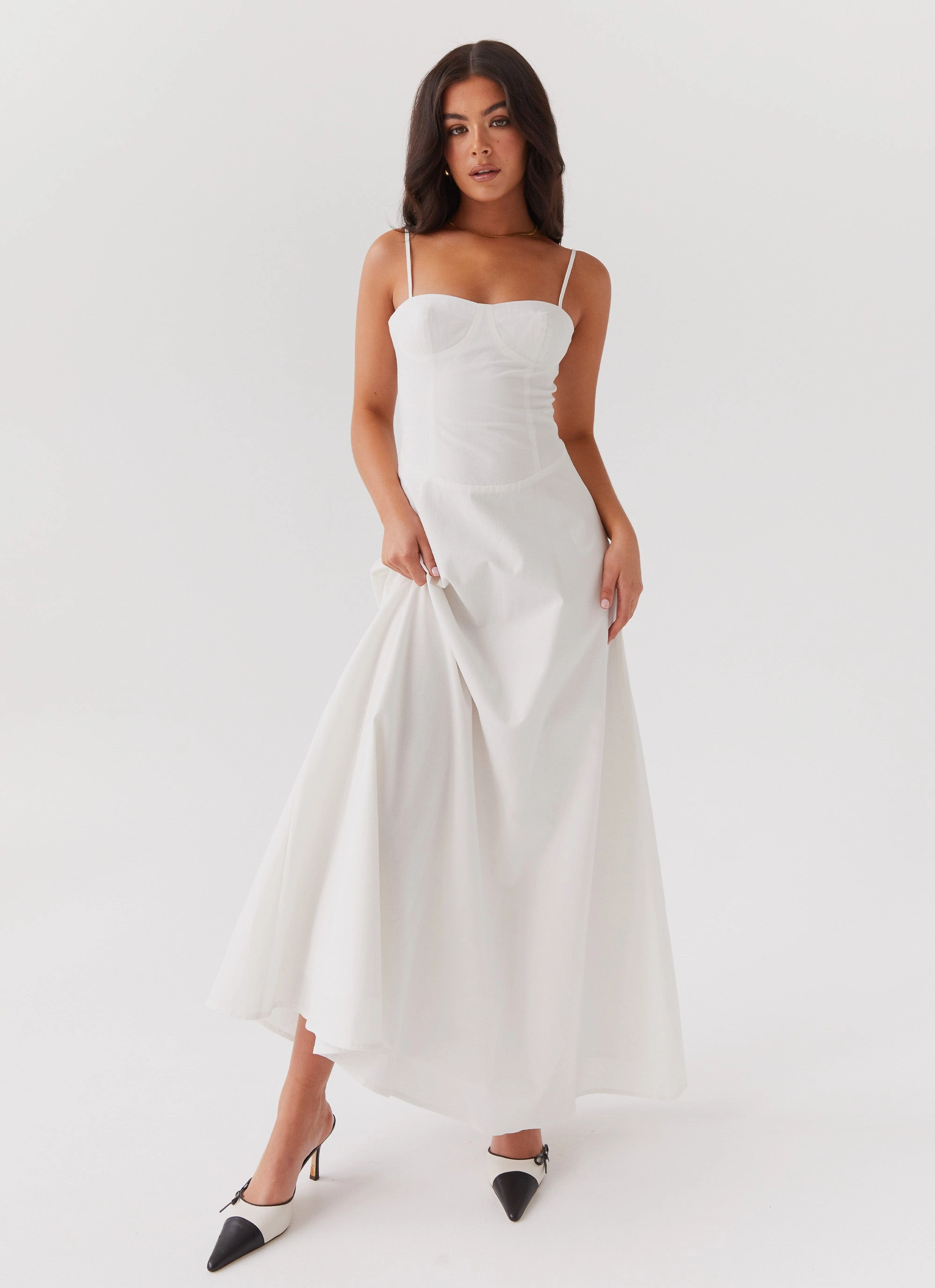 Evening Ready Polished and Elegant Angelina Linen Maxi Dress - White