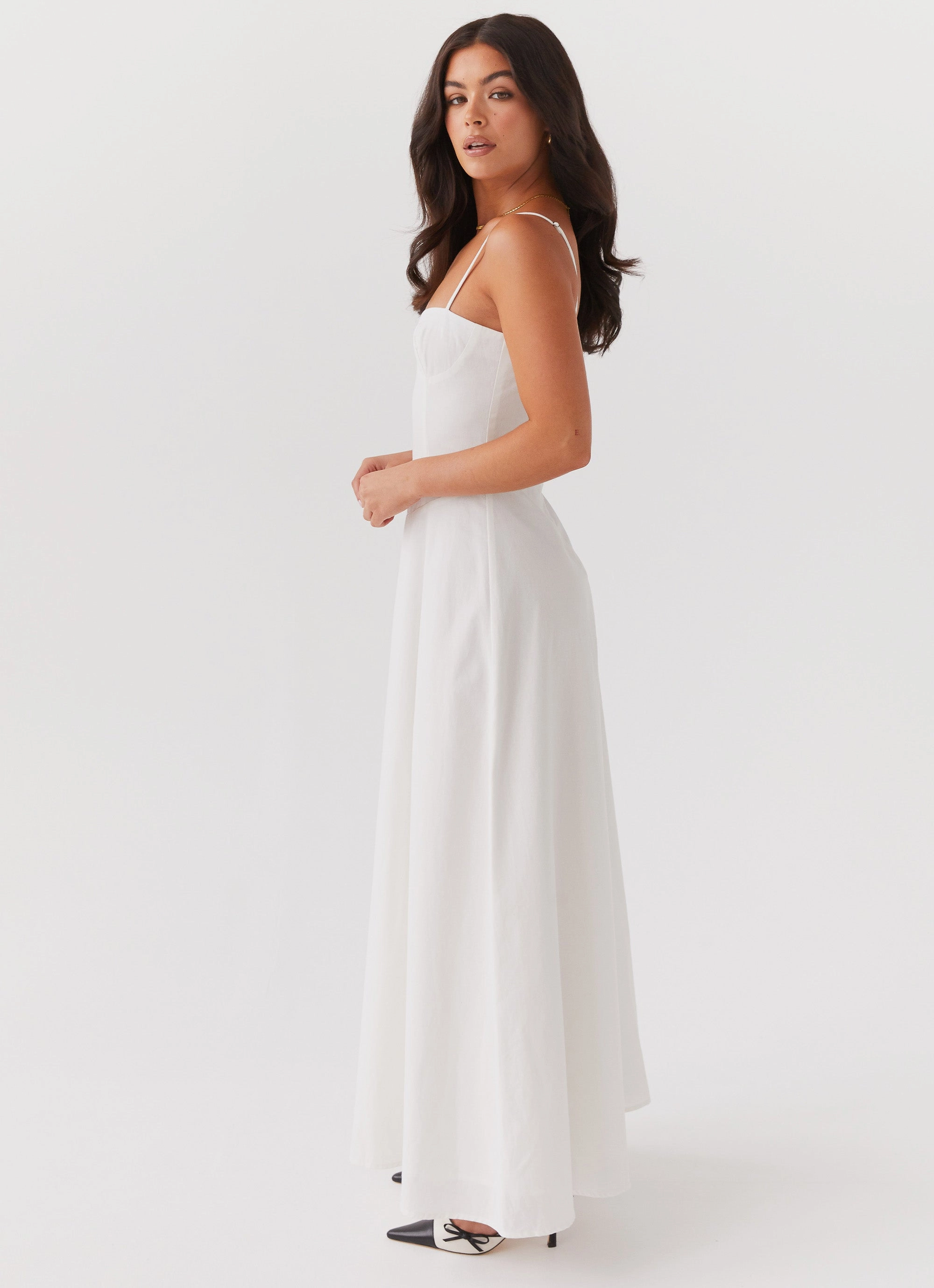 Bright Feel Trendy Layer Angelina Linen Maxi Dress - White