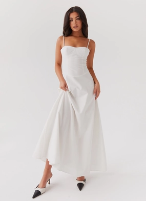 Evening Ready Polished and Elegant Angelina Linen Maxi Dress - White