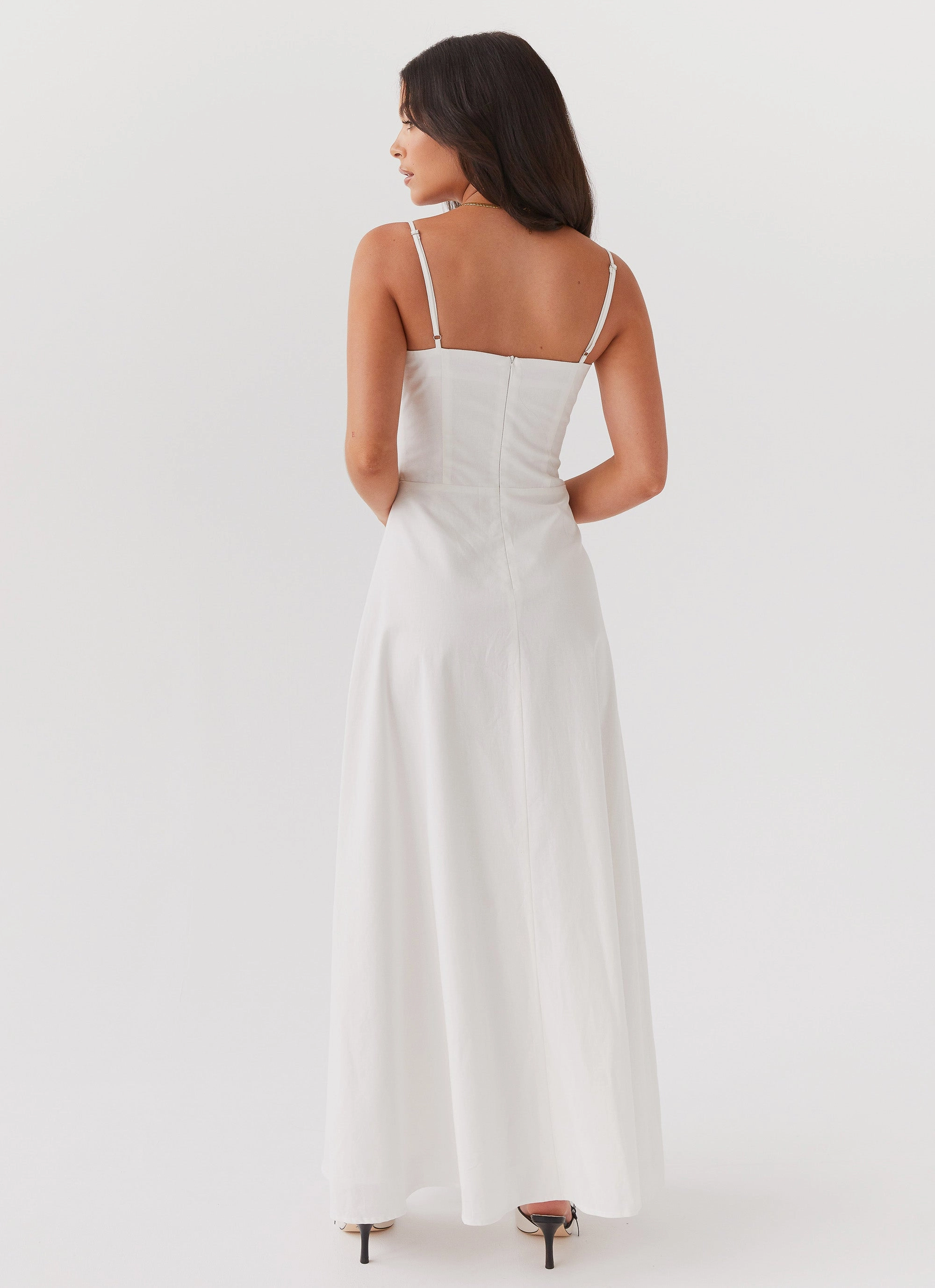 Angelina Linen Maxi Dress - White Silky Mood All Day