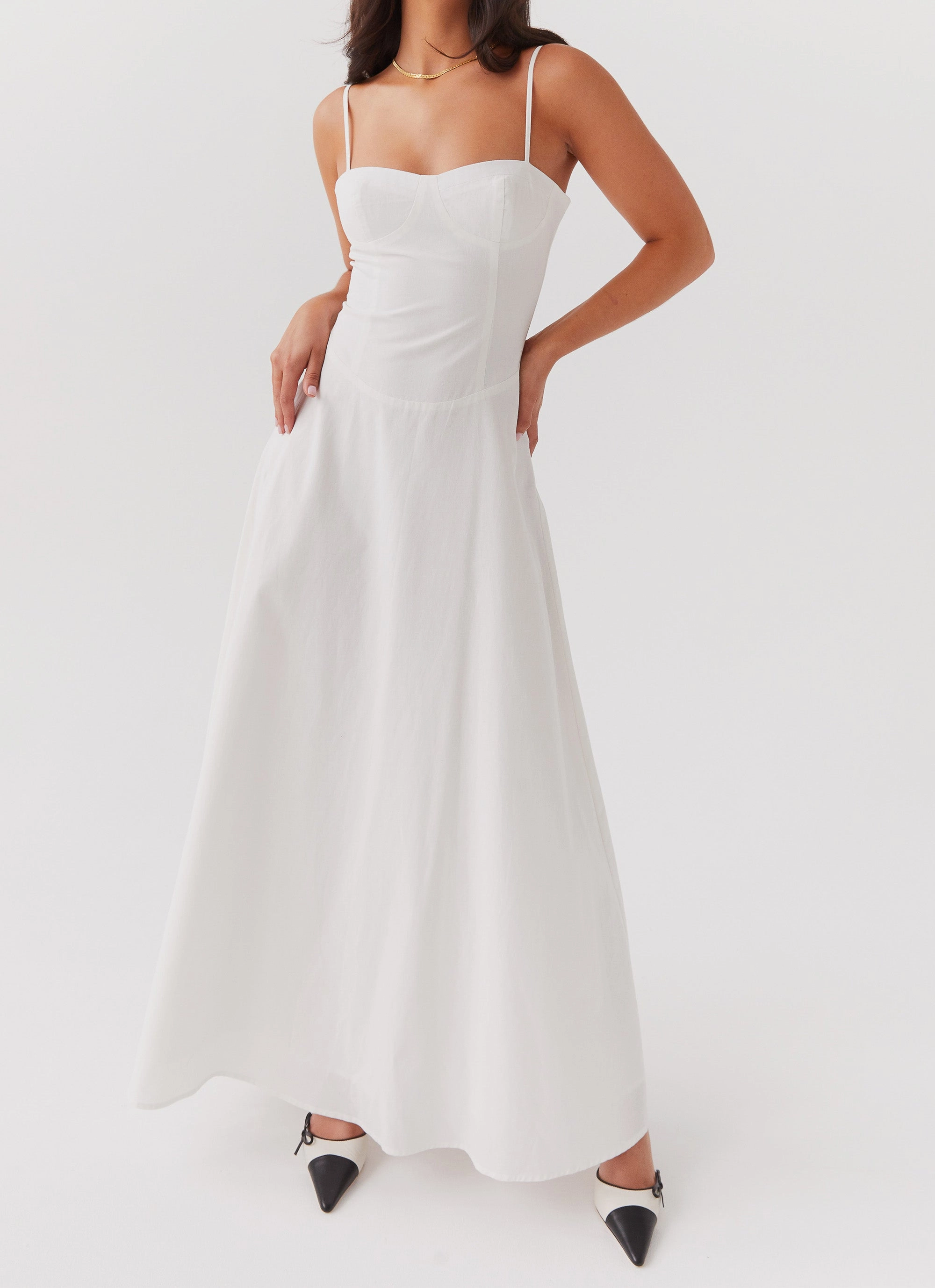 Angelina Linen Maxi Dress - White Clean Texture