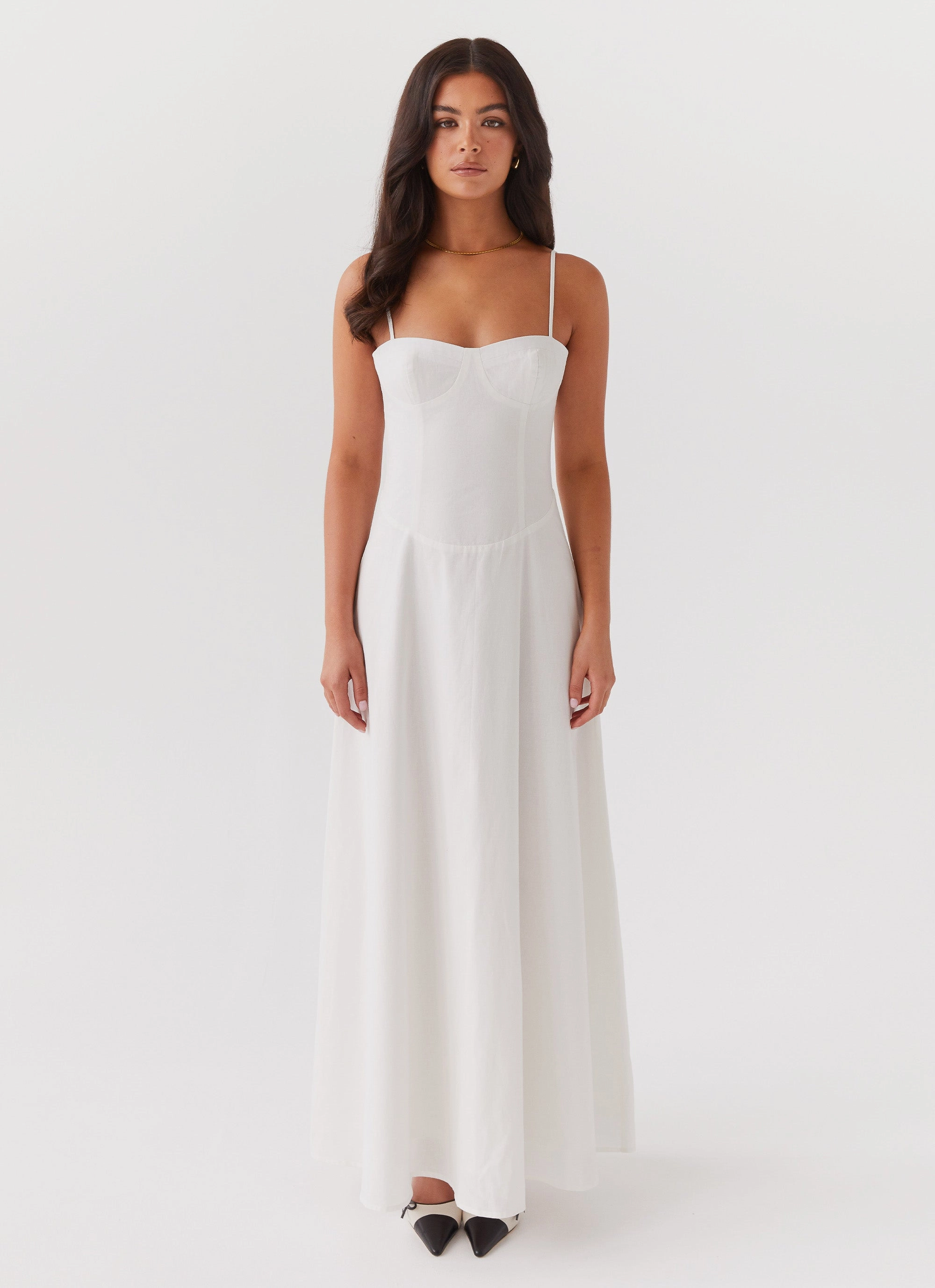 Angelina Linen Maxi Dress - White Silky texture
