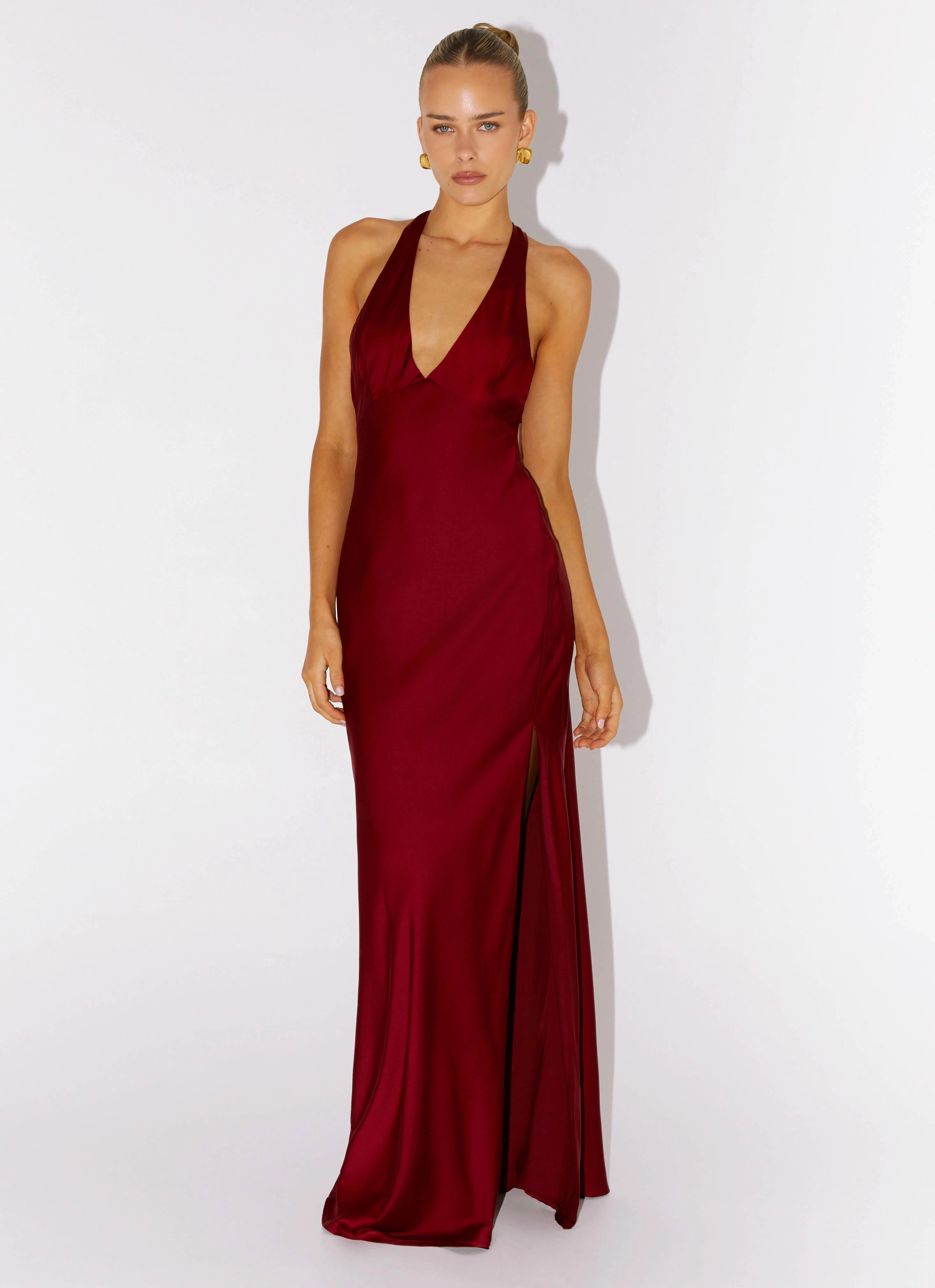 Angie Maxi Dress - Burgundy Soft Finish Modern Design