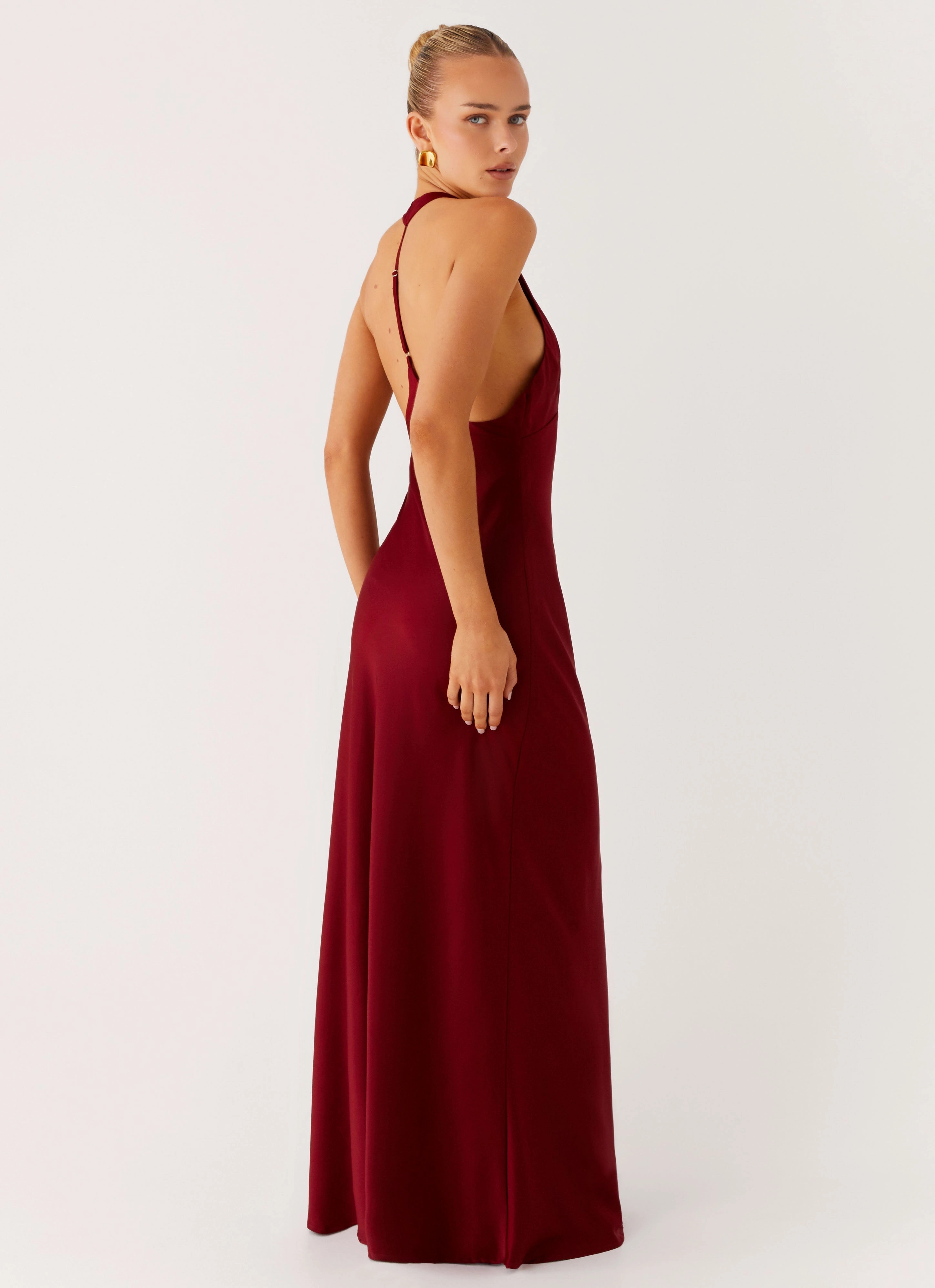 Stud-Detail Bright Bloom Angie Maxi Dress - Burgundy