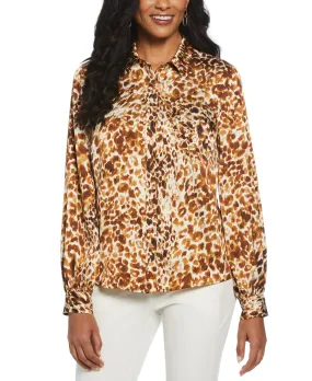 Printed Hoodie FadeResistant Coating Animal Print Shine Puff Sleeve Blouse
