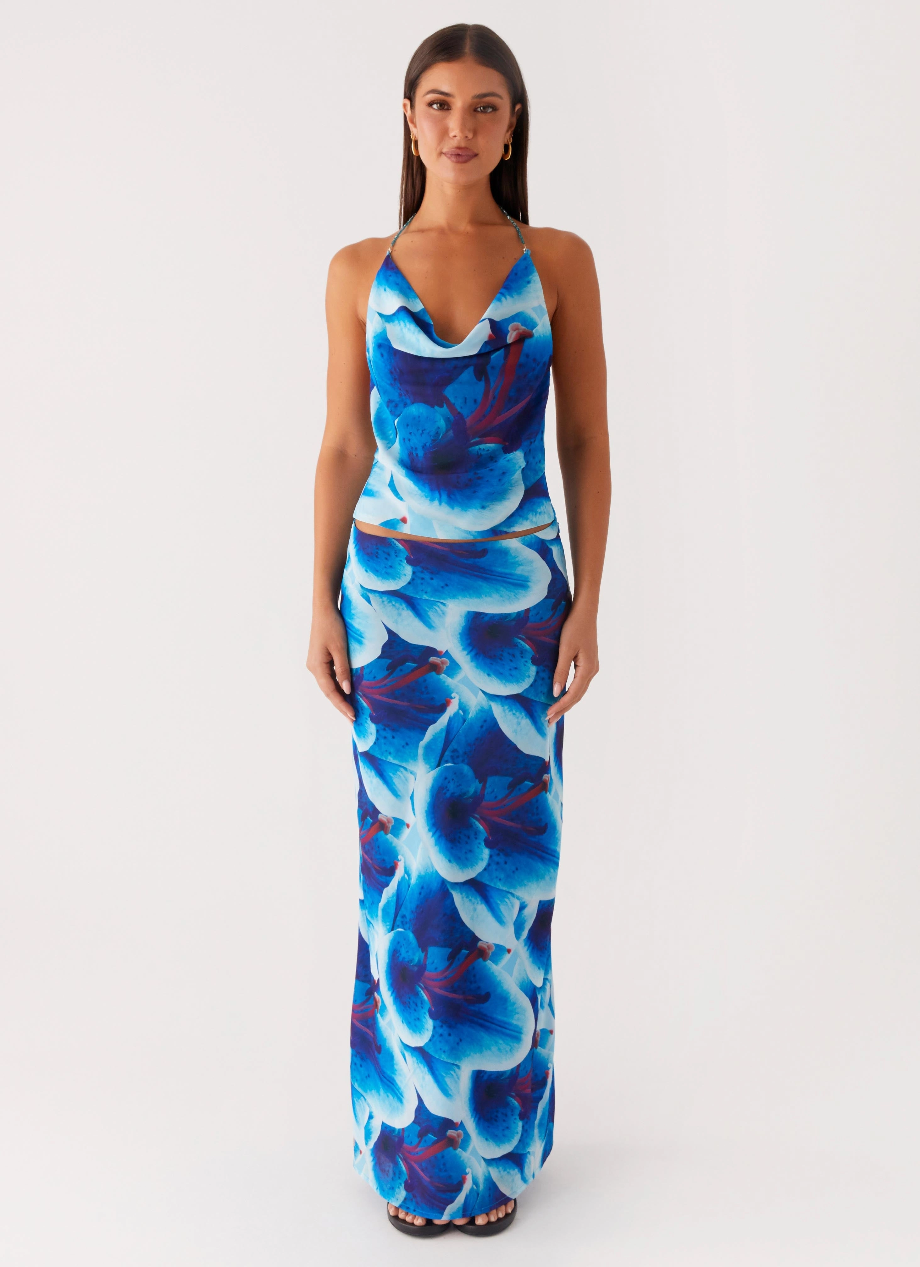 Modern Tones Another Life Chiffon Maxi Skirt - Turquoise Floral