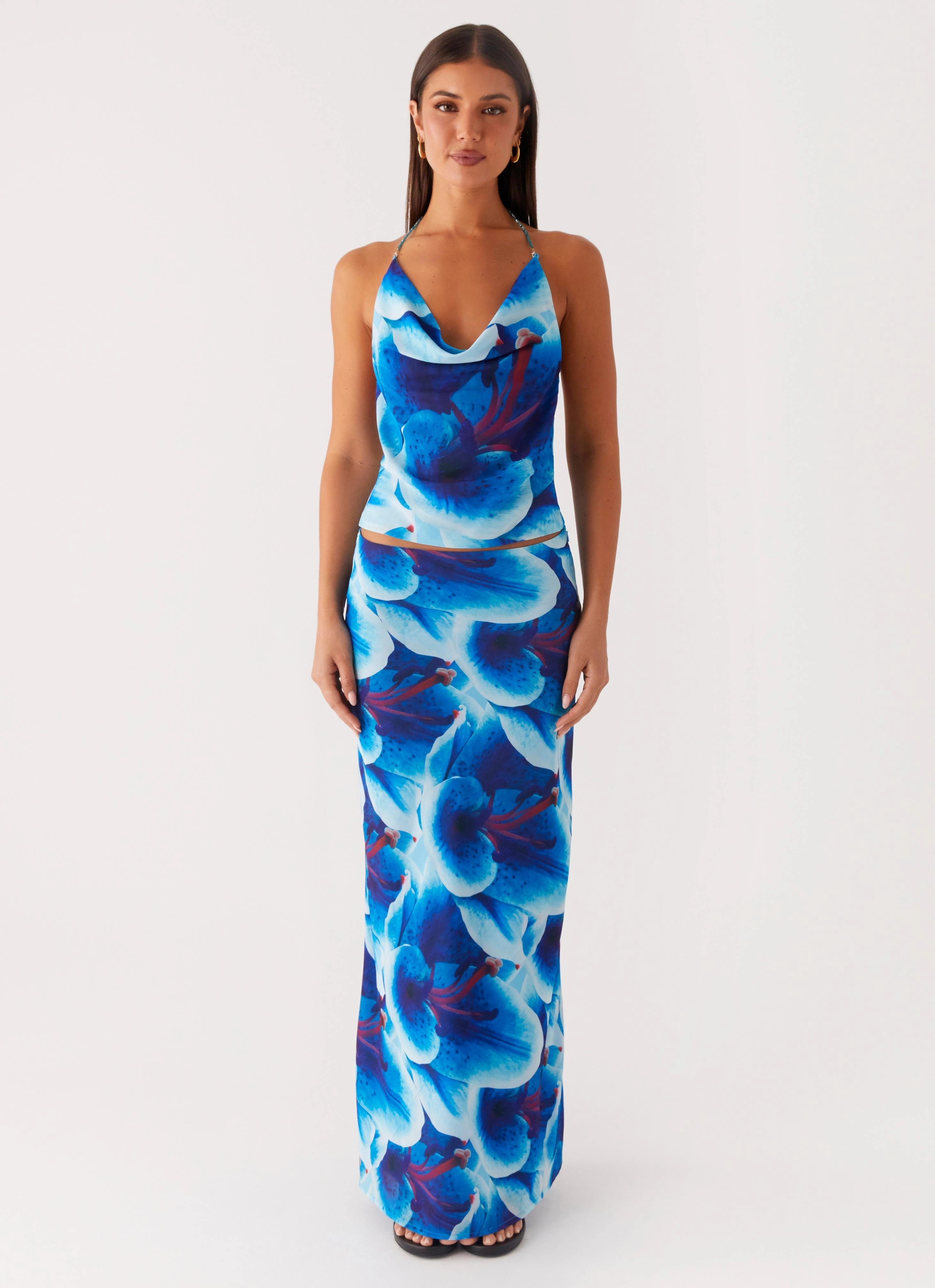 Easy Care Another Life Chiffon Maxi Skirt - Turquoise Floral