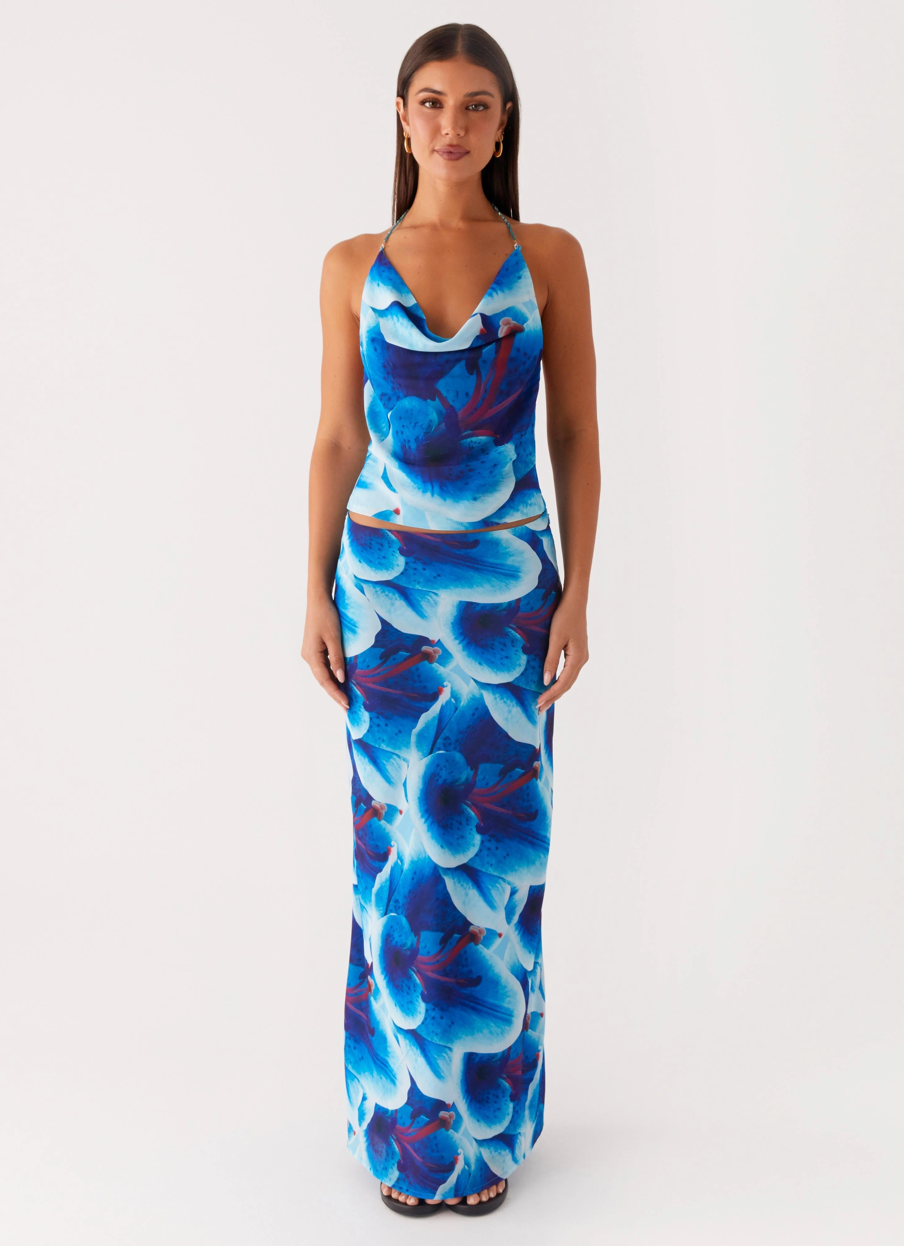 Modest Wear Another Life Chiffon Maxi Skirt - Turquoise Floral