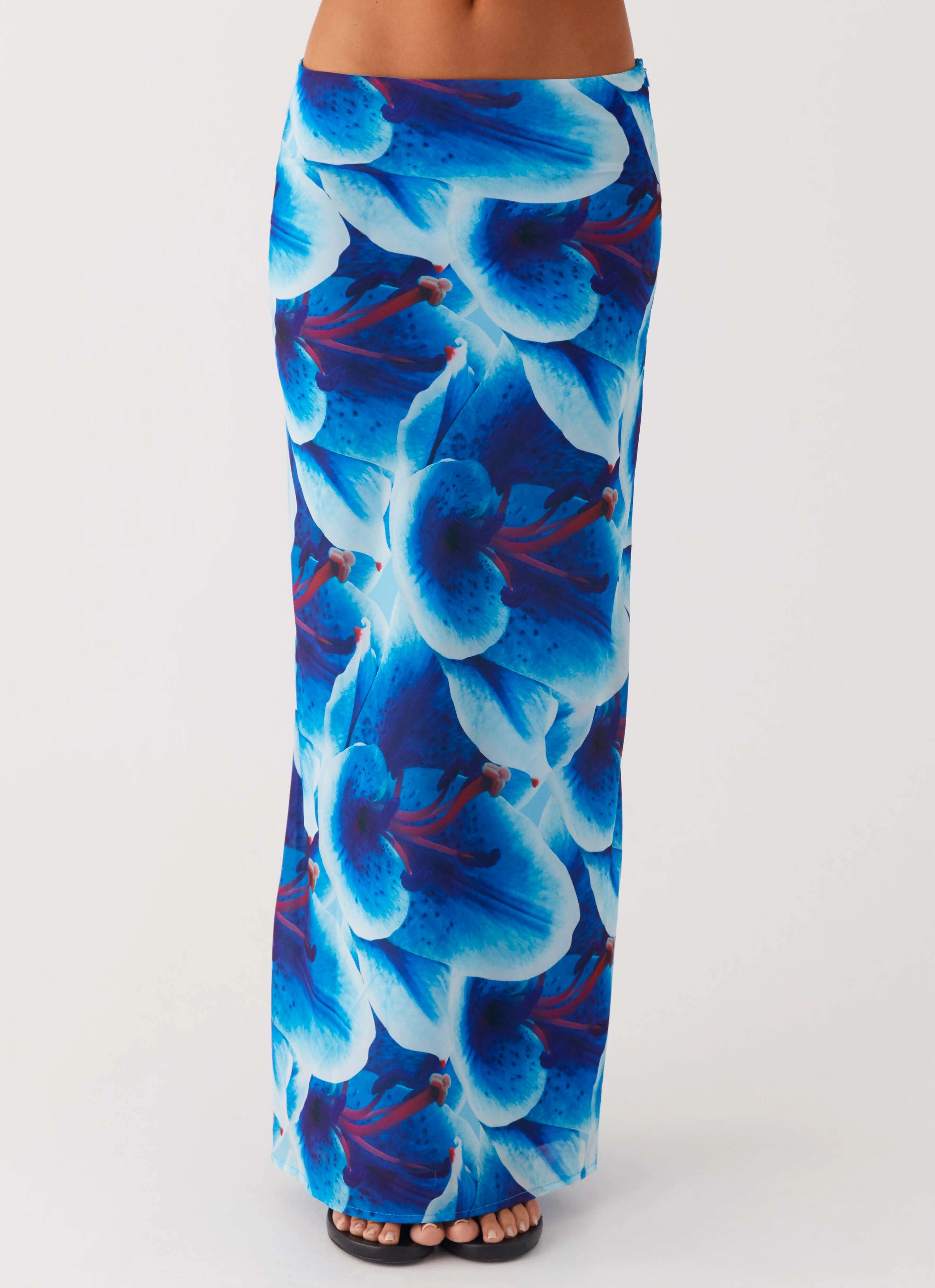 Non Bulk Another Life Chiffon Maxi Skirt - Turquoise Floral