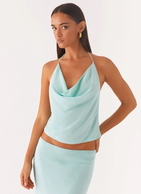 Another Life Halter Top - Pale Blue Breathable fabric VentilatedArmholes