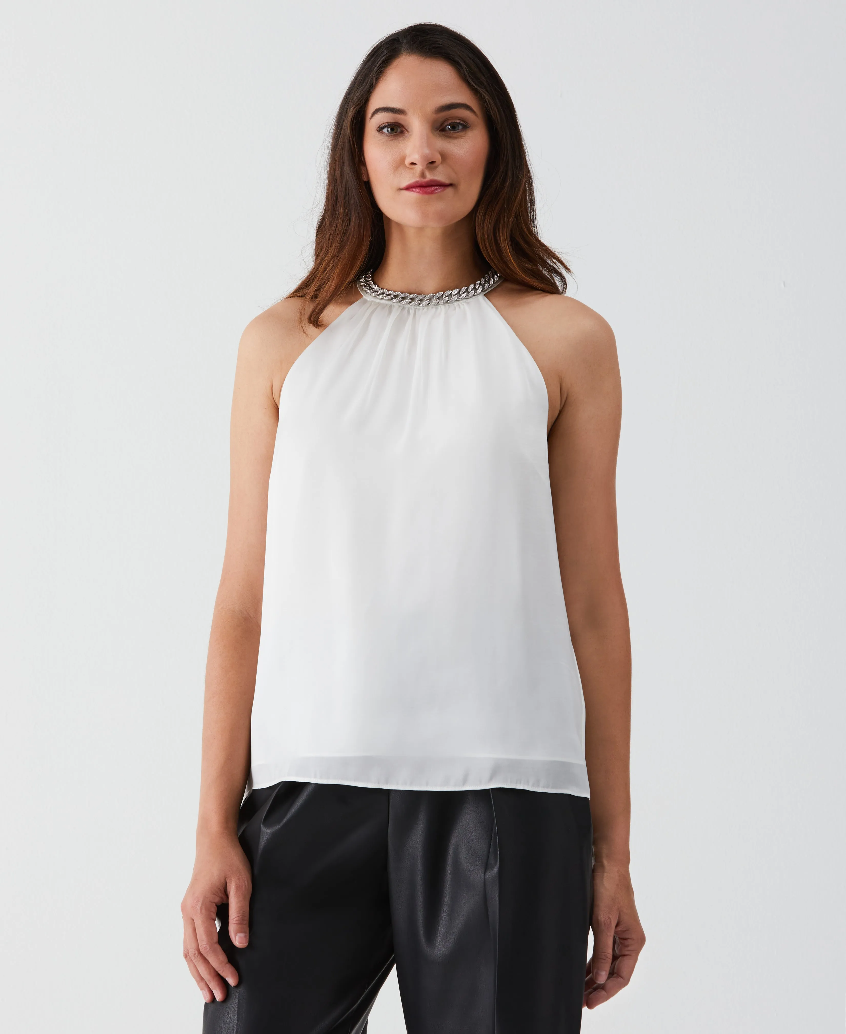 MeshPanelIntegration Embellished Halter Blouse