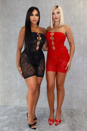 Iyla Hallow Out Tube Rhinestone Romper Versatile Style