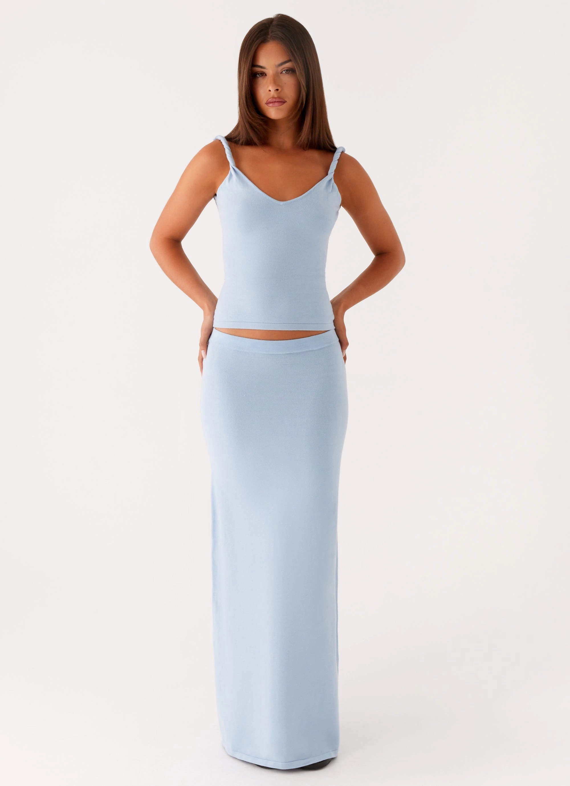 Twist Knot Details Anastasia Knit Maxi Skirt - Blue