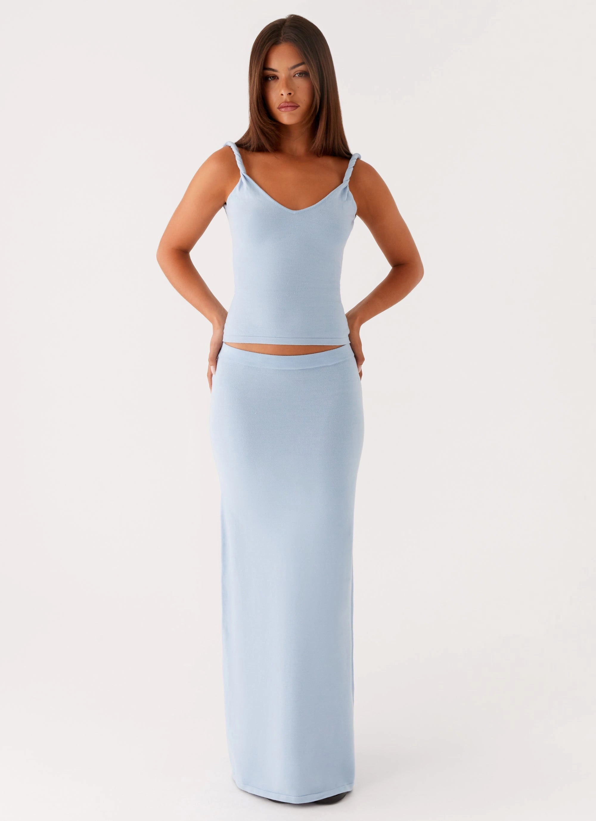 Vegan Material Fashion Pulse Anastasia Knit Maxi Skirt - Blue