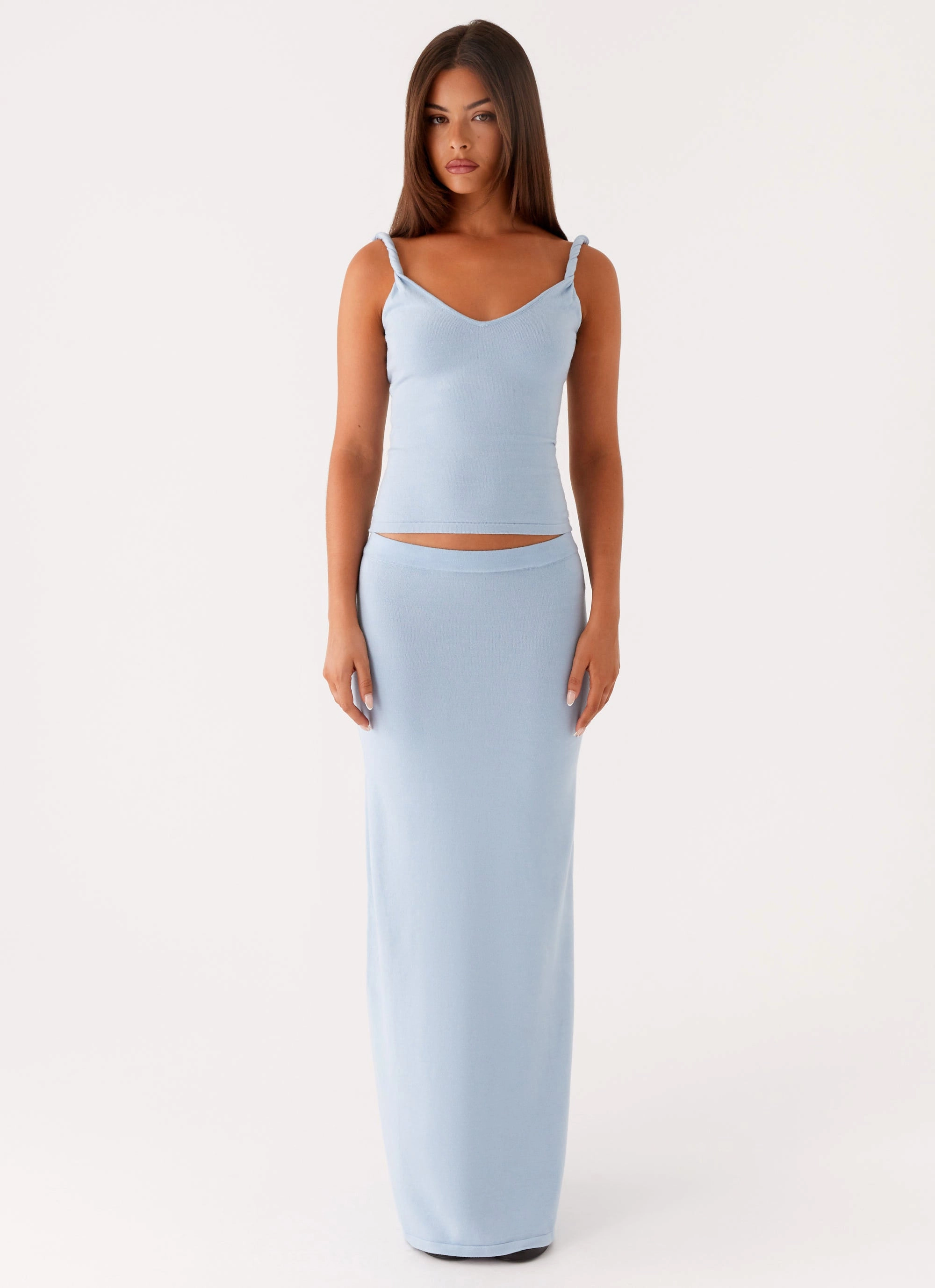 Smooth Look Anastasia Knit Maxi Skirt - Blue